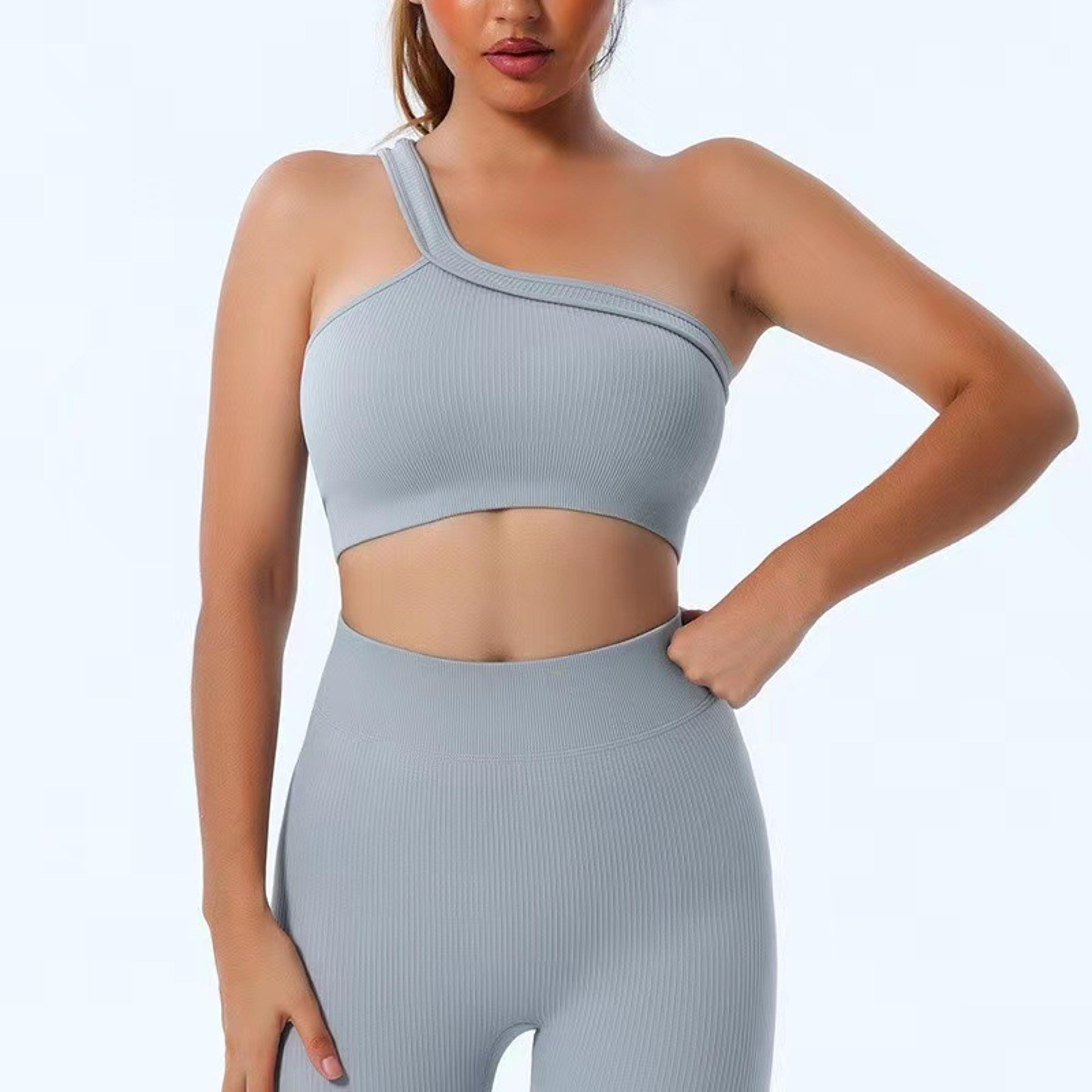One Shoulder Sports Bra Seamless Yoga Bra Backless Workout Tank 3