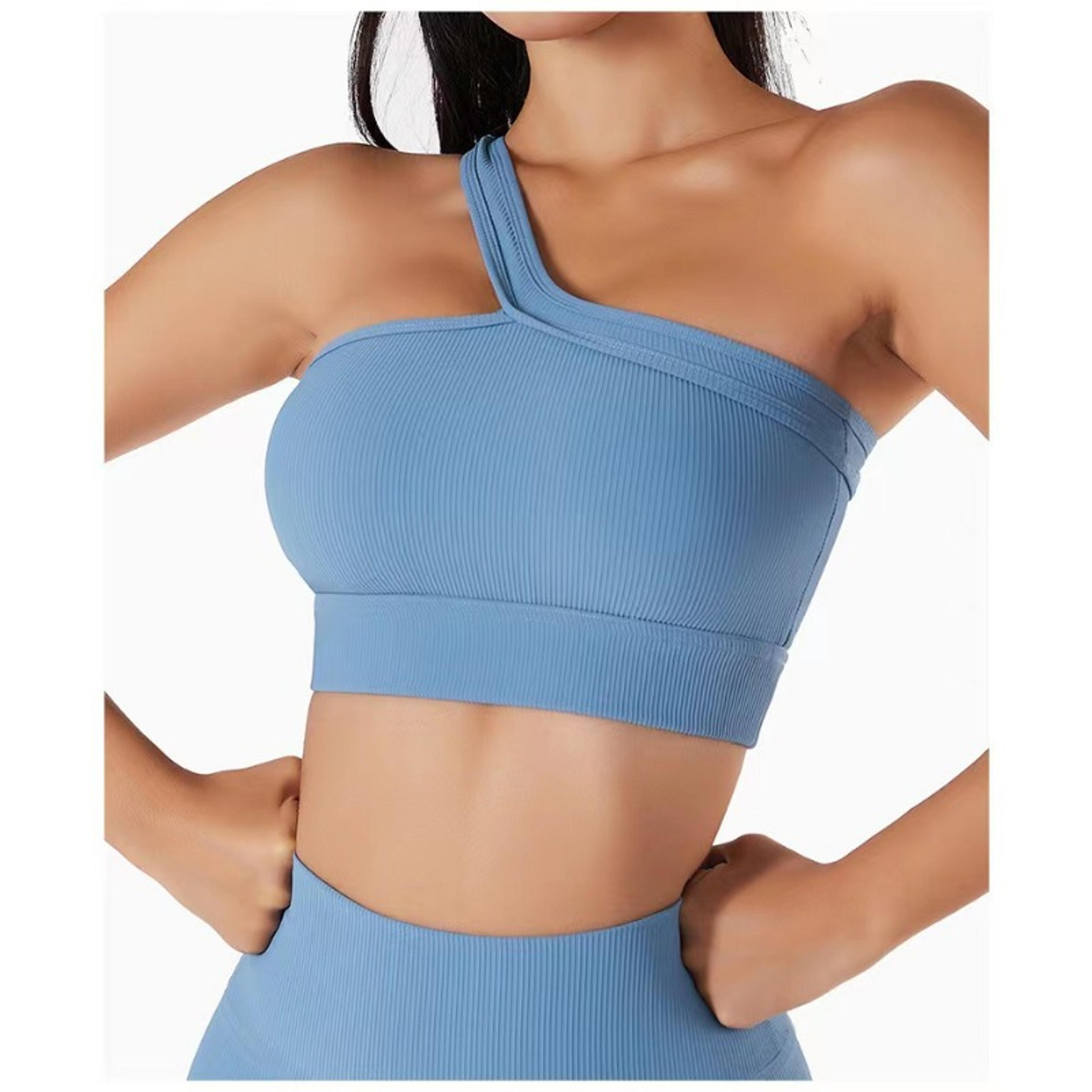 One Shoulder Sports Bra Seamless Yoga Bra Backless Workout Tank 6