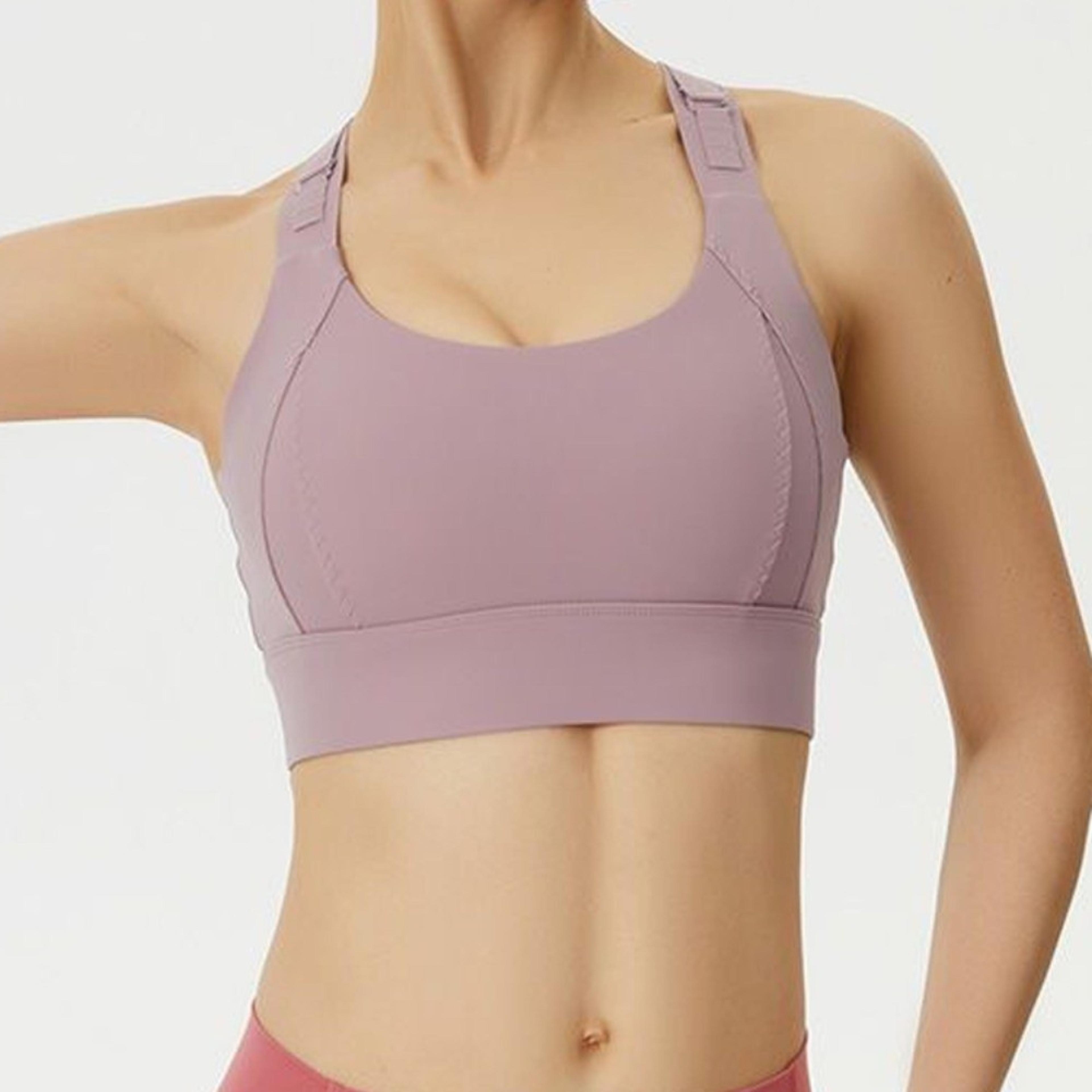 high support sports bra with cross back, adjustable straps and removable pads