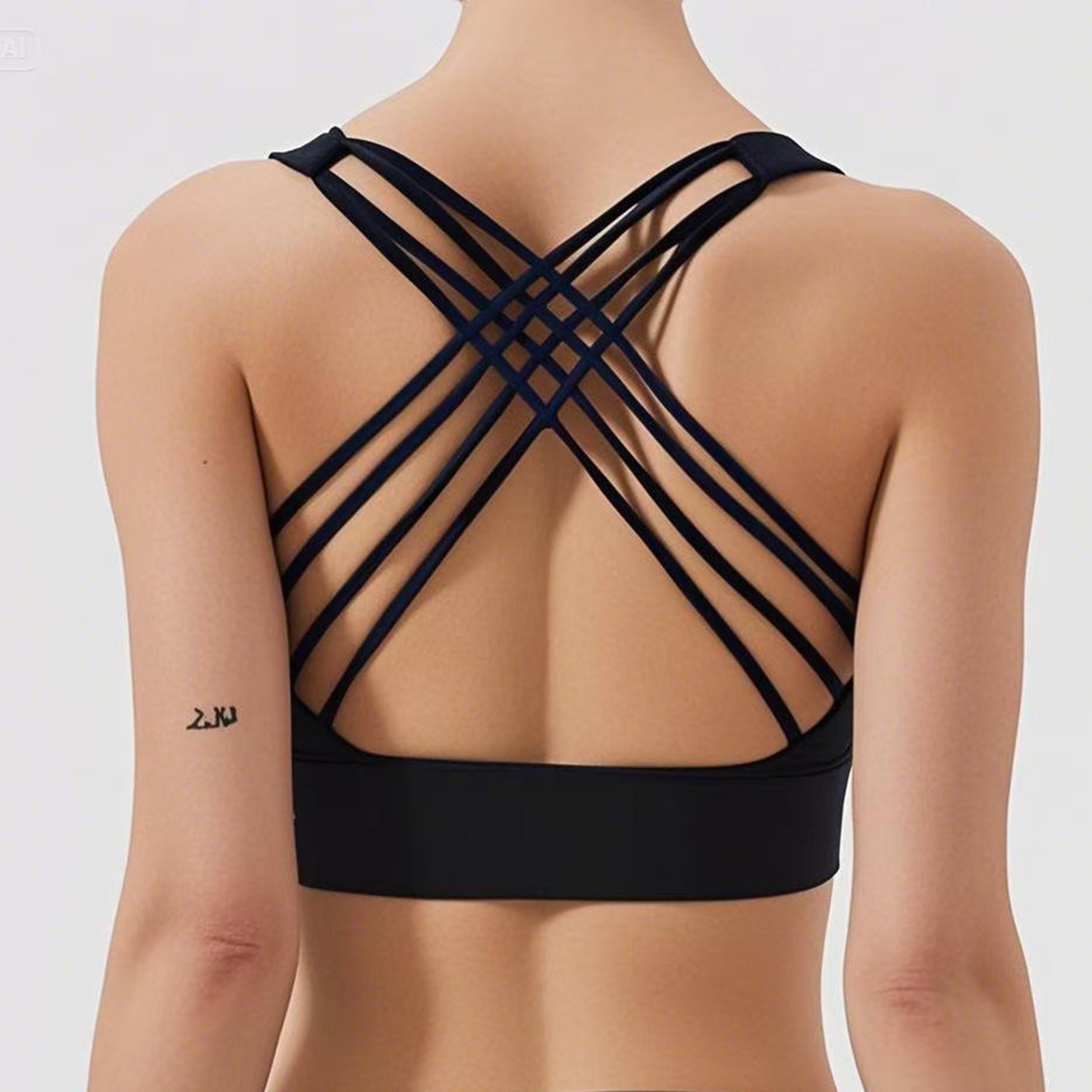 Womens Strappy Back Sports Bra Yoga Top For Gym And Running 6