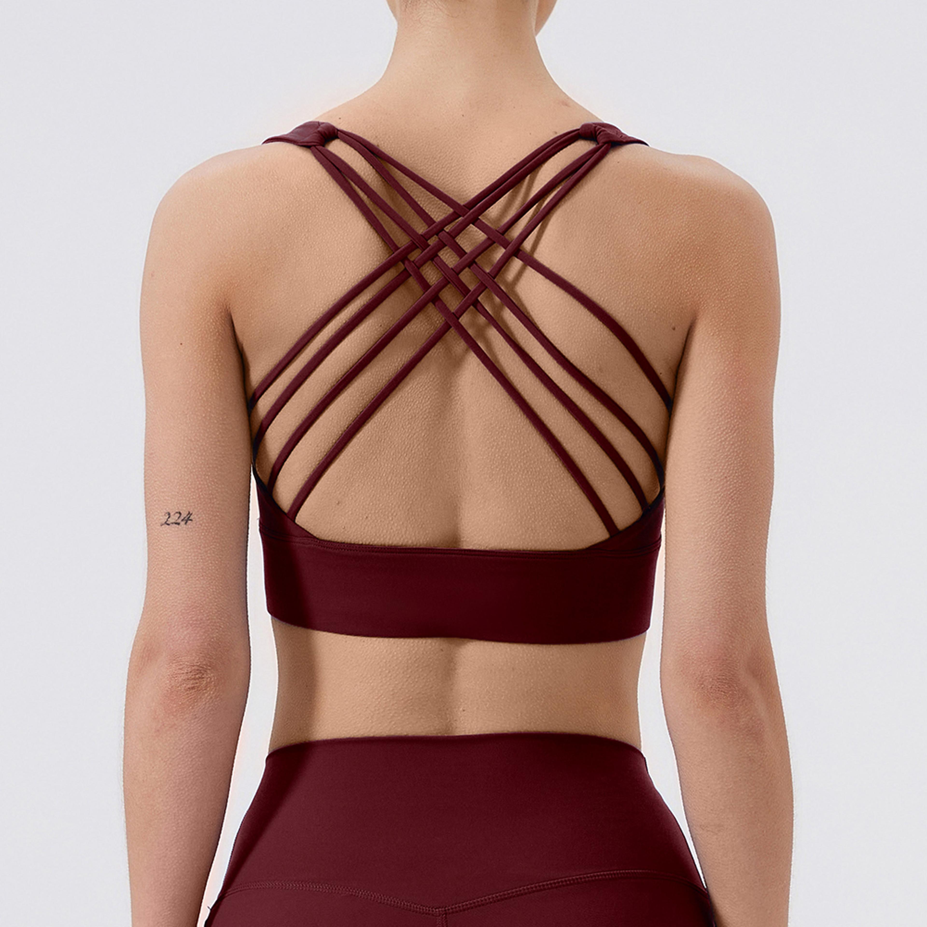 Womens Strappy Back Sports Bra Yoga Top For Gym And Running 9