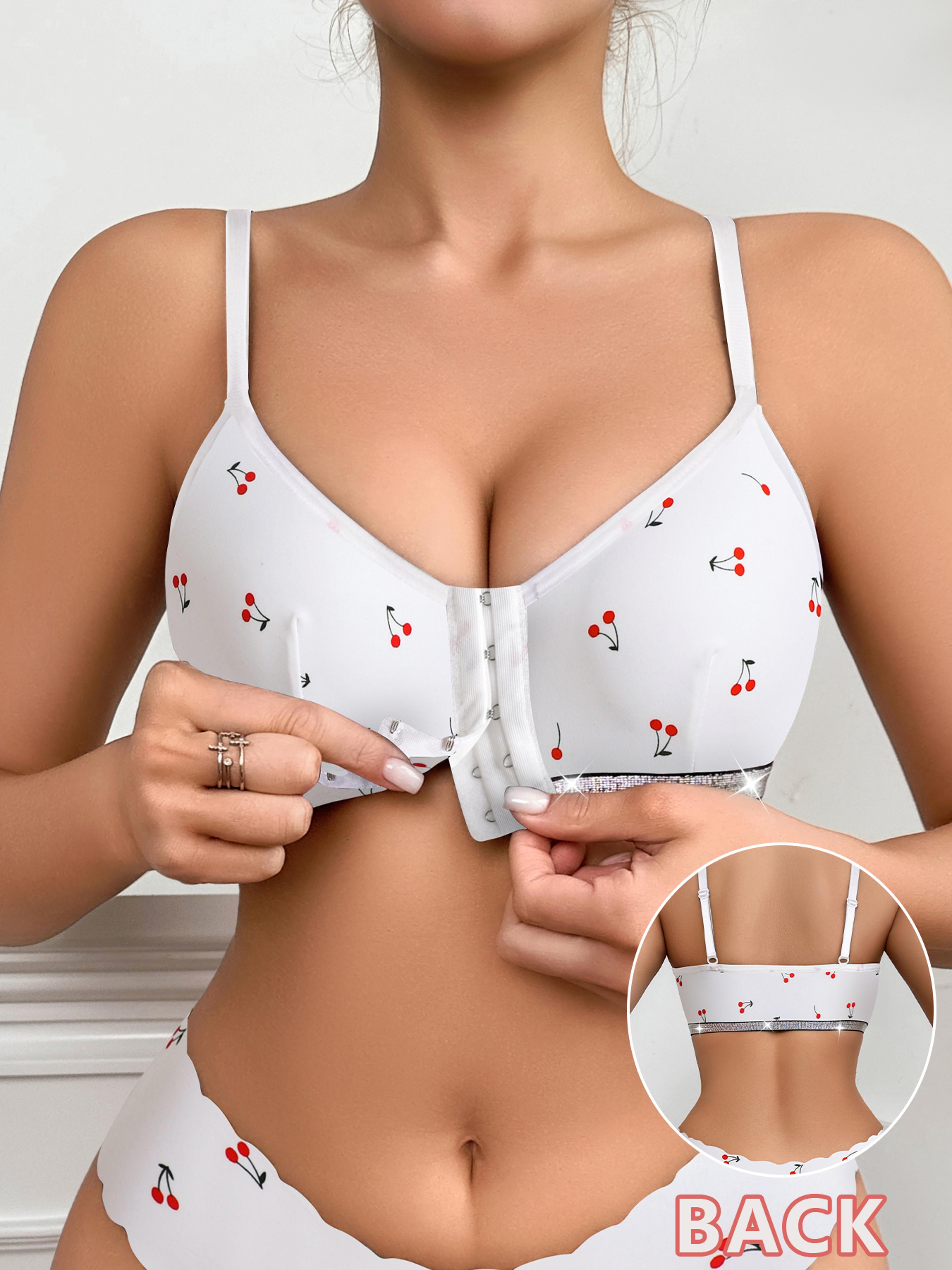 Cherry Print Front Closure Wireless Comfort Bralette 6