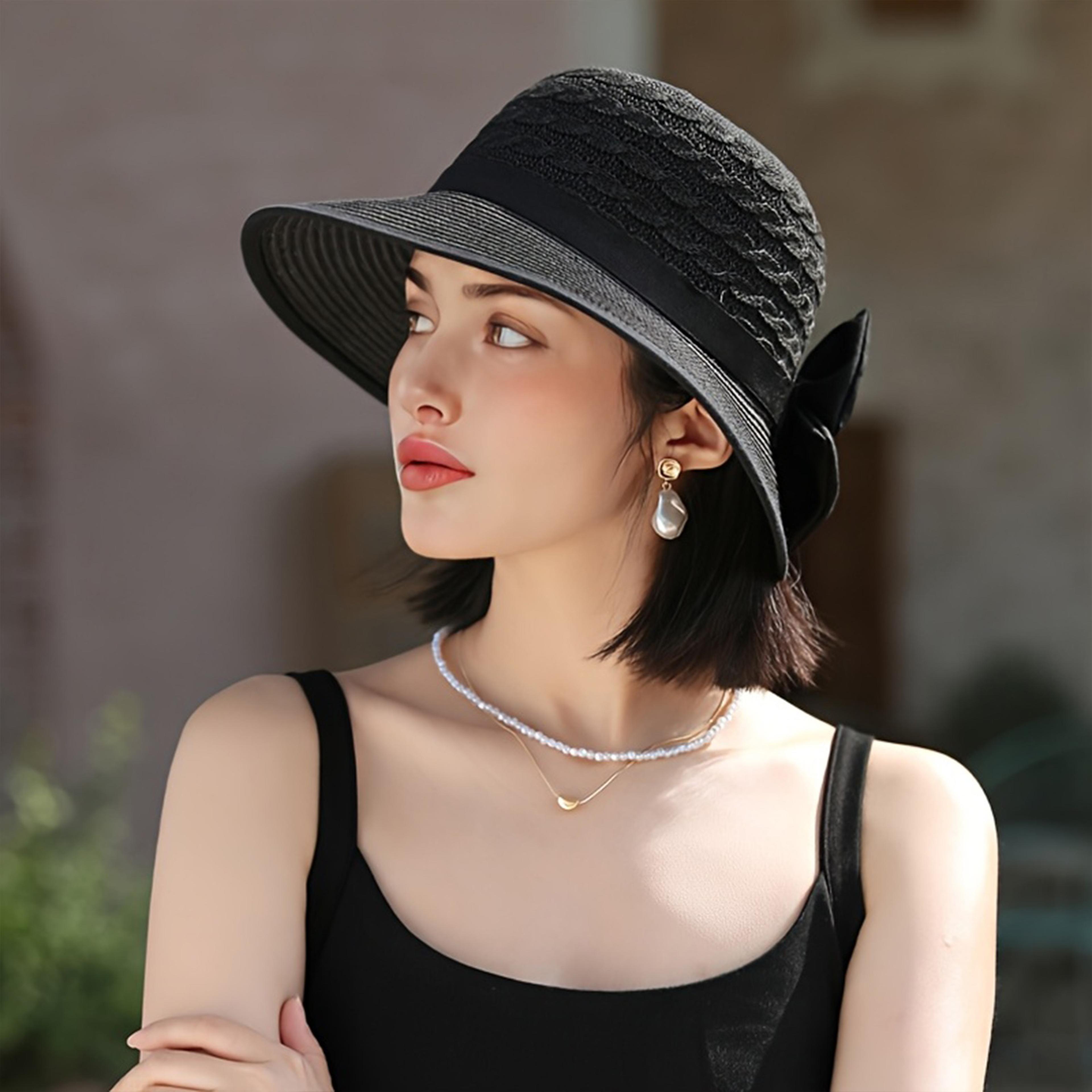 Womens Wide Brim Straw Sun Hat With Elegant Bowknot 1