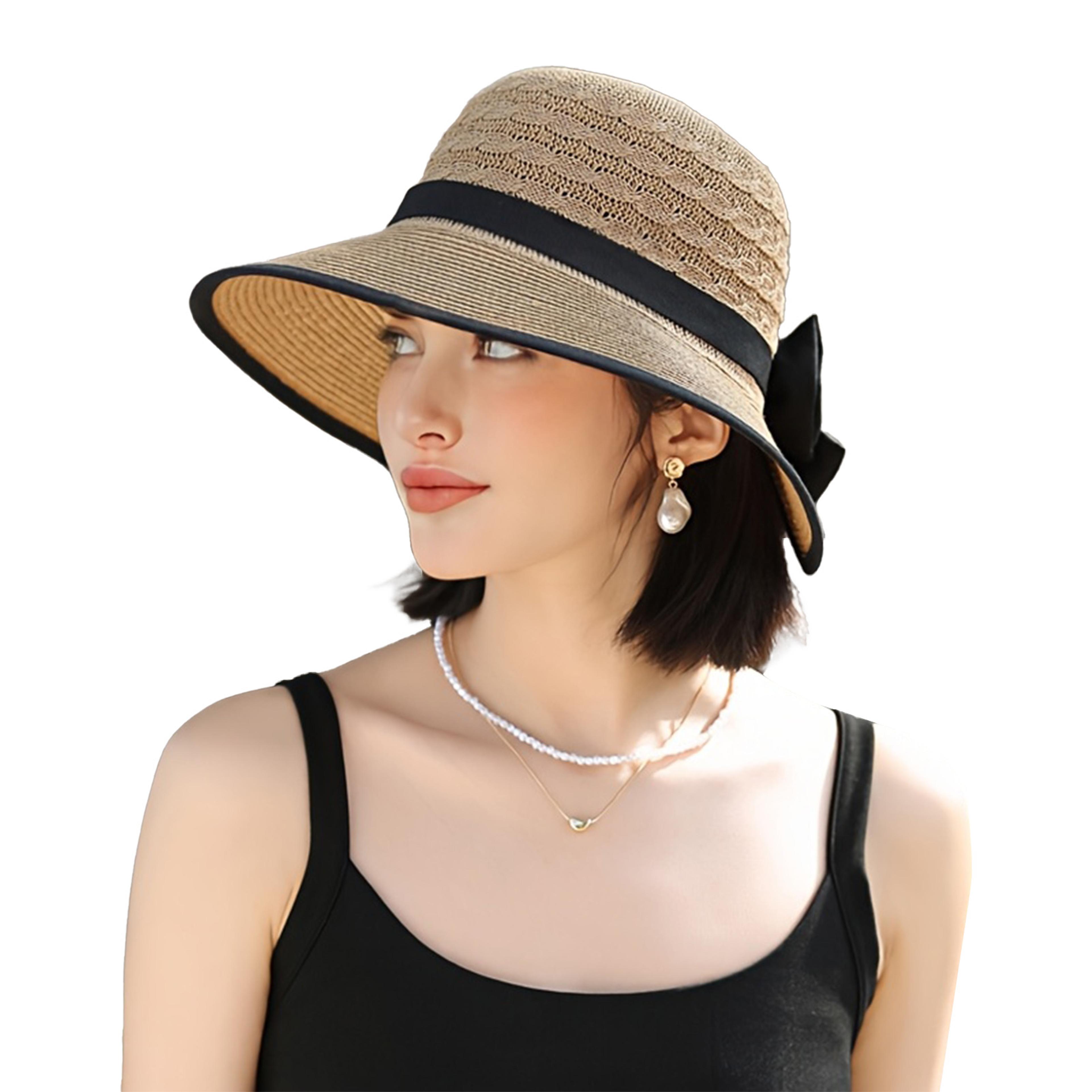 Womens Wide Brim Straw Sun Hat With Elegant Bowknot 5