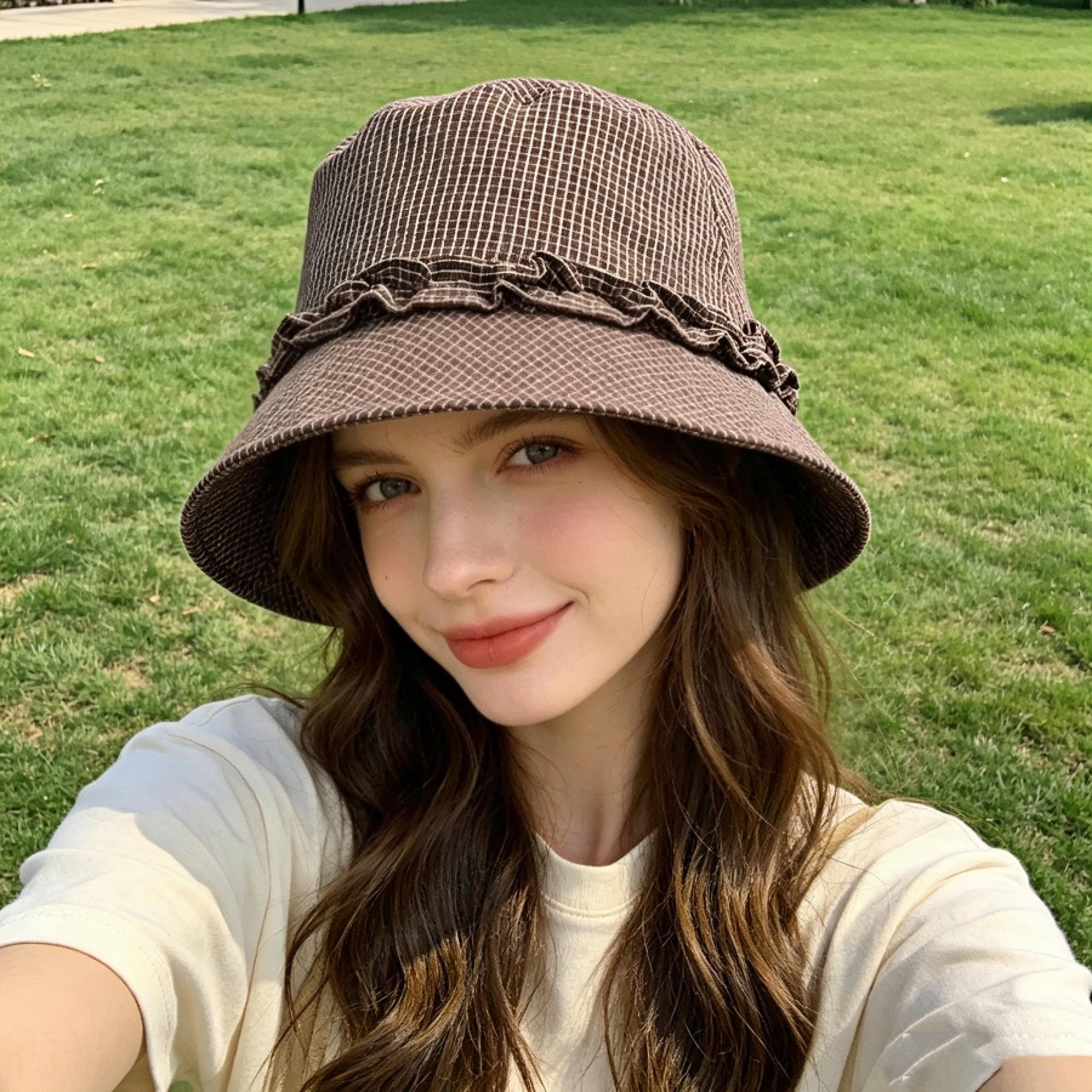 plaid lace wide brim bucket hat for summer sun protection