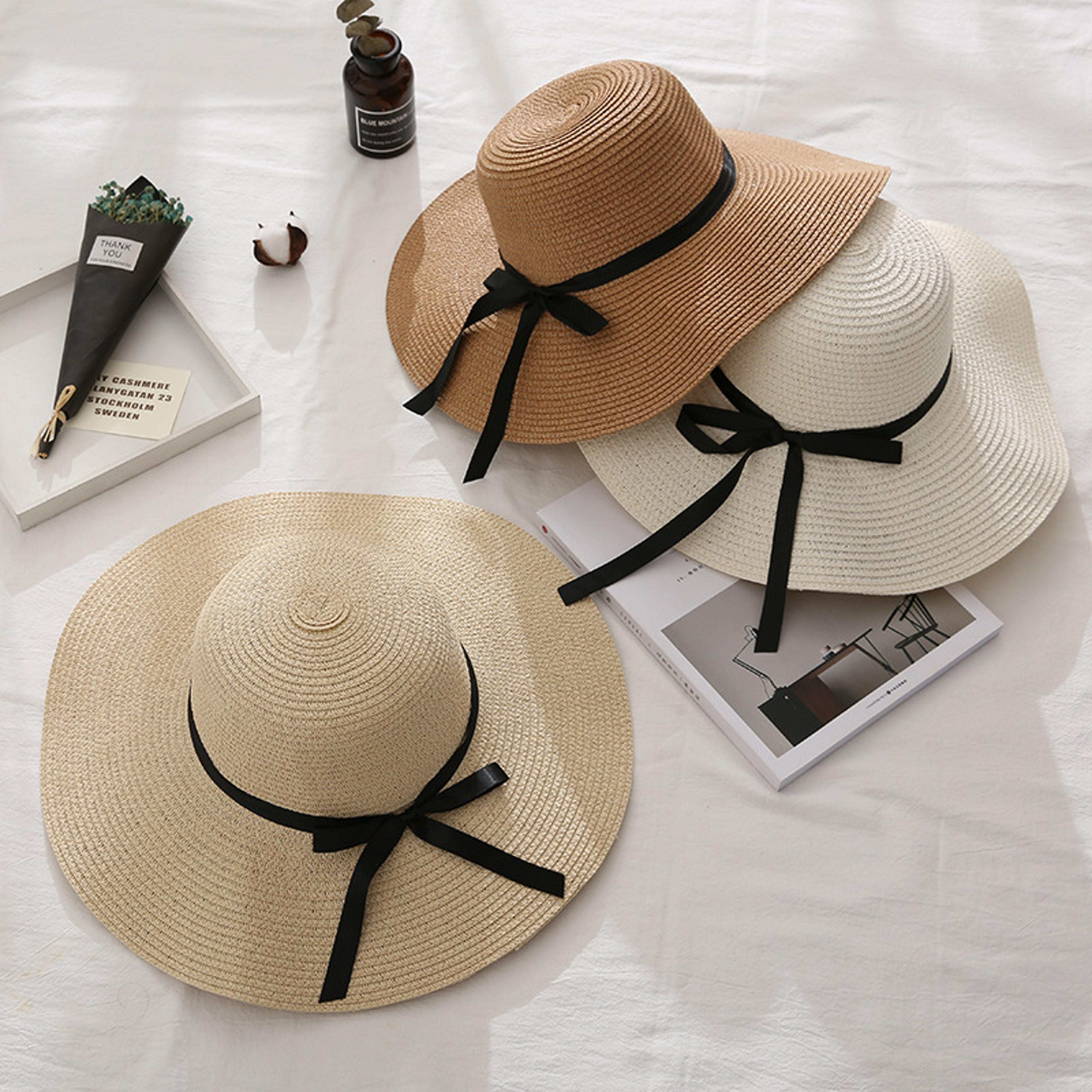 Foldable Wide Brim Straw Hat For Women With Bow Beach Sun Hat 1