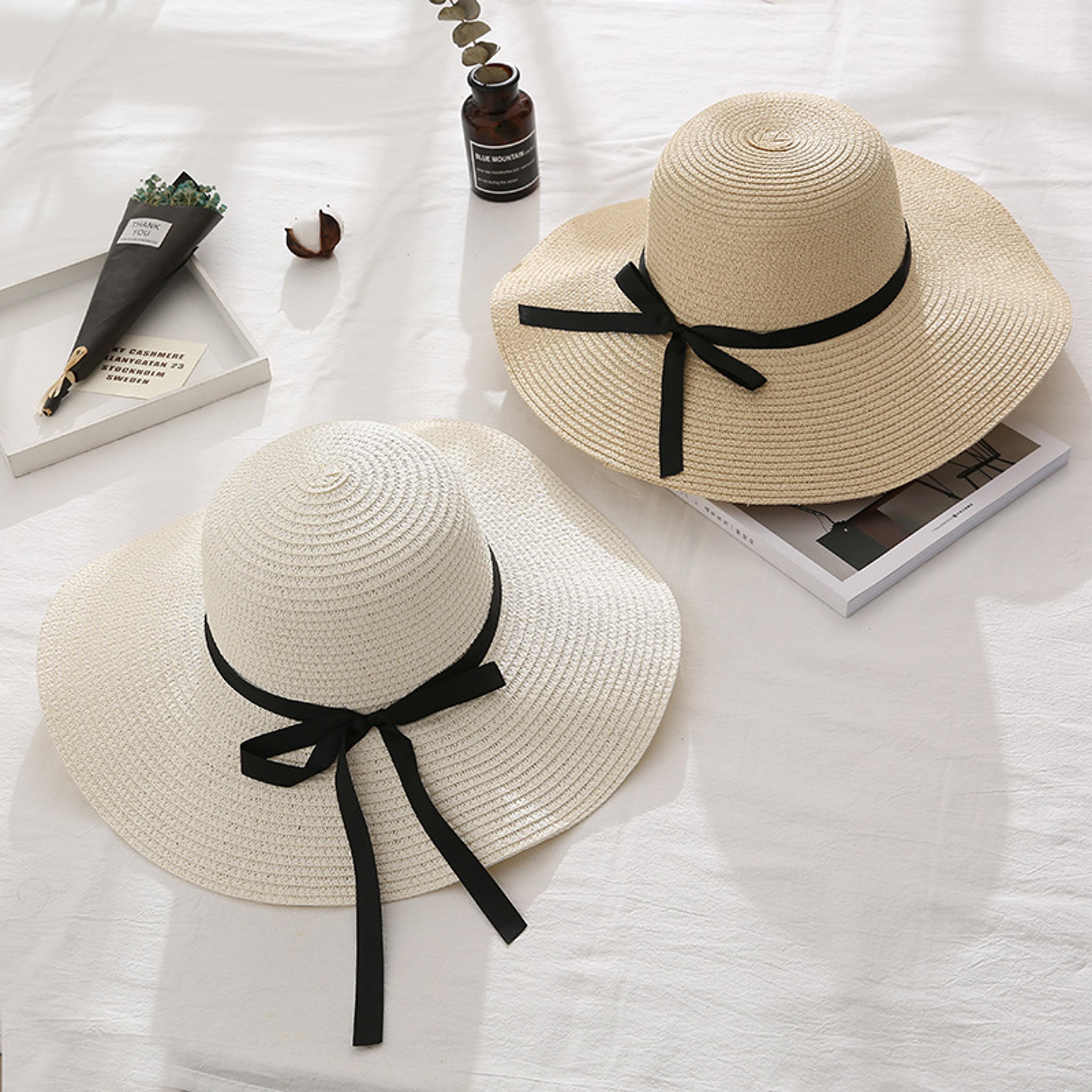 Foldable Wide Brim Straw Hat For Women With Bow Beach Sun Hat 4