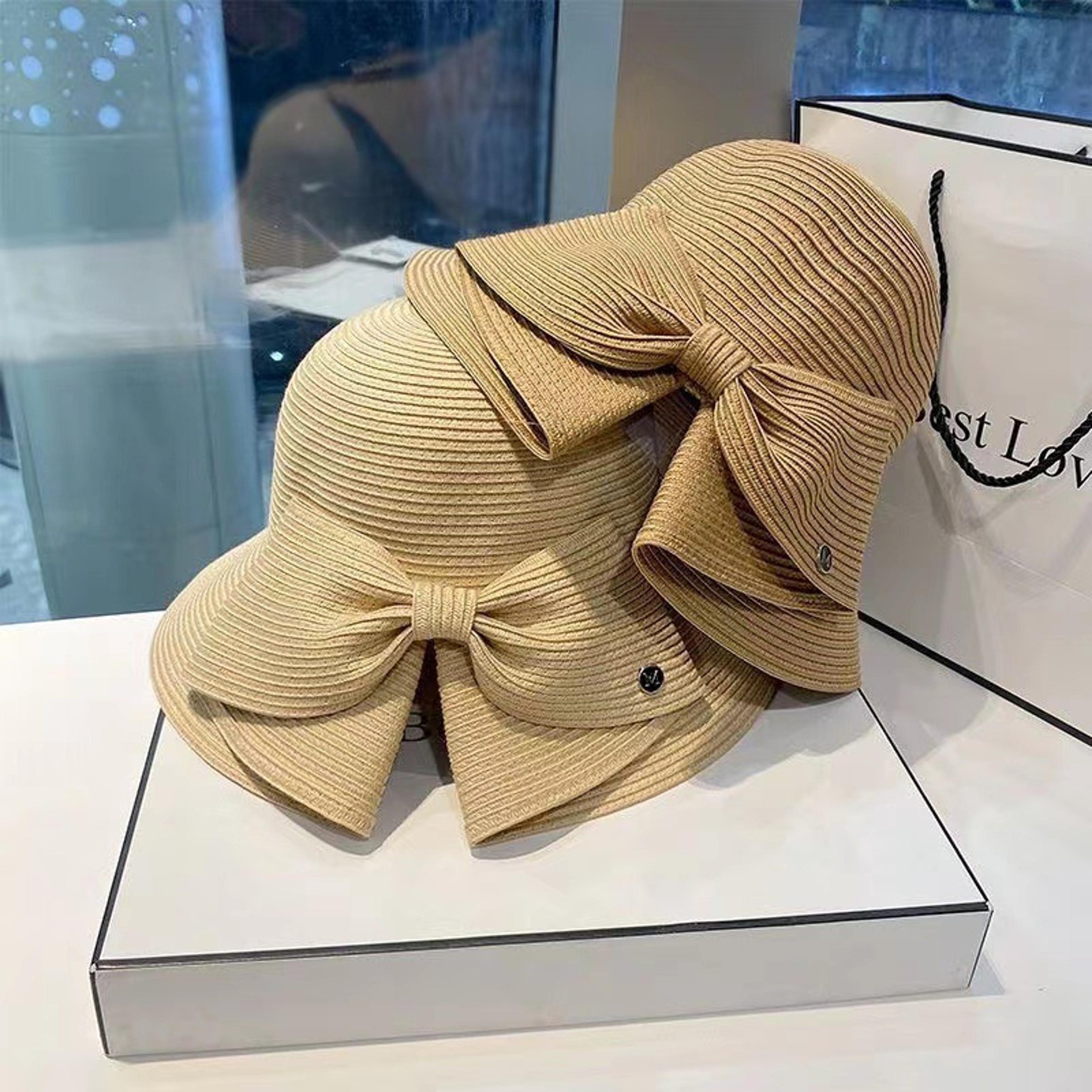 Women Ribbon Bow Straw Beach Sun Hat 0