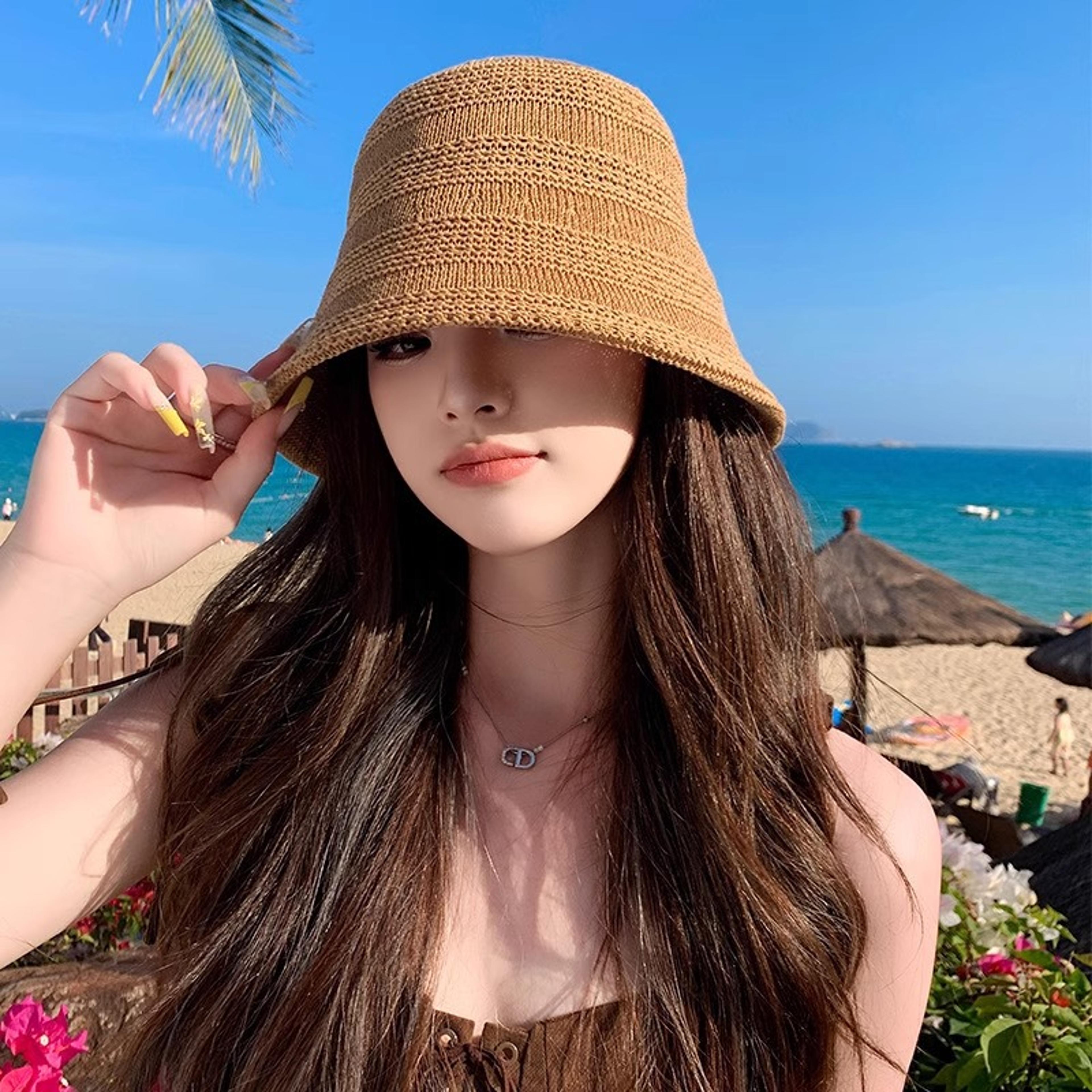 Foldable Crochet Bucket Hat For Women Hollow Out Summer Beach Cap 4