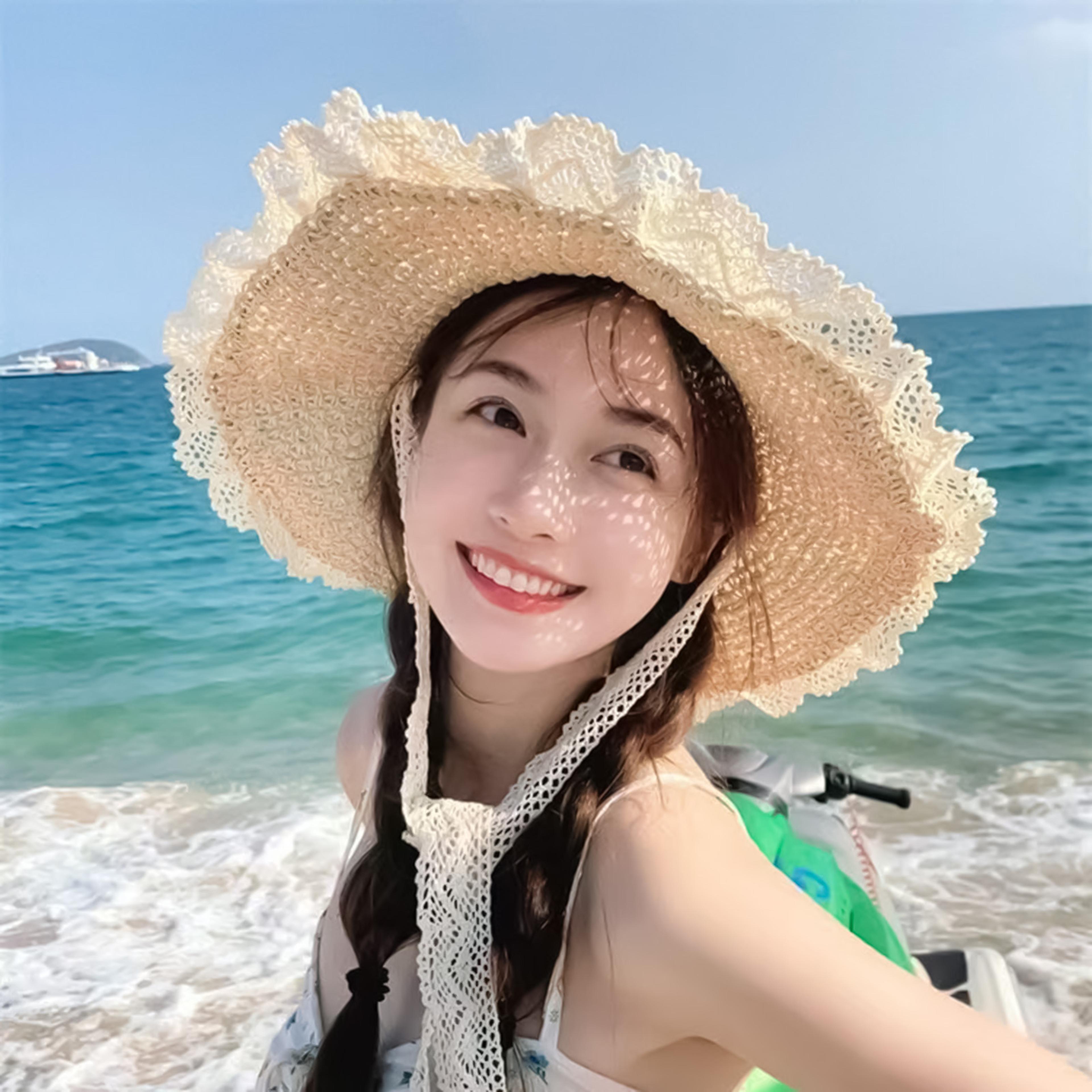 Womens Sun Hat Foldable Straw Hat Wide Brim Beach Hat For Travel 2