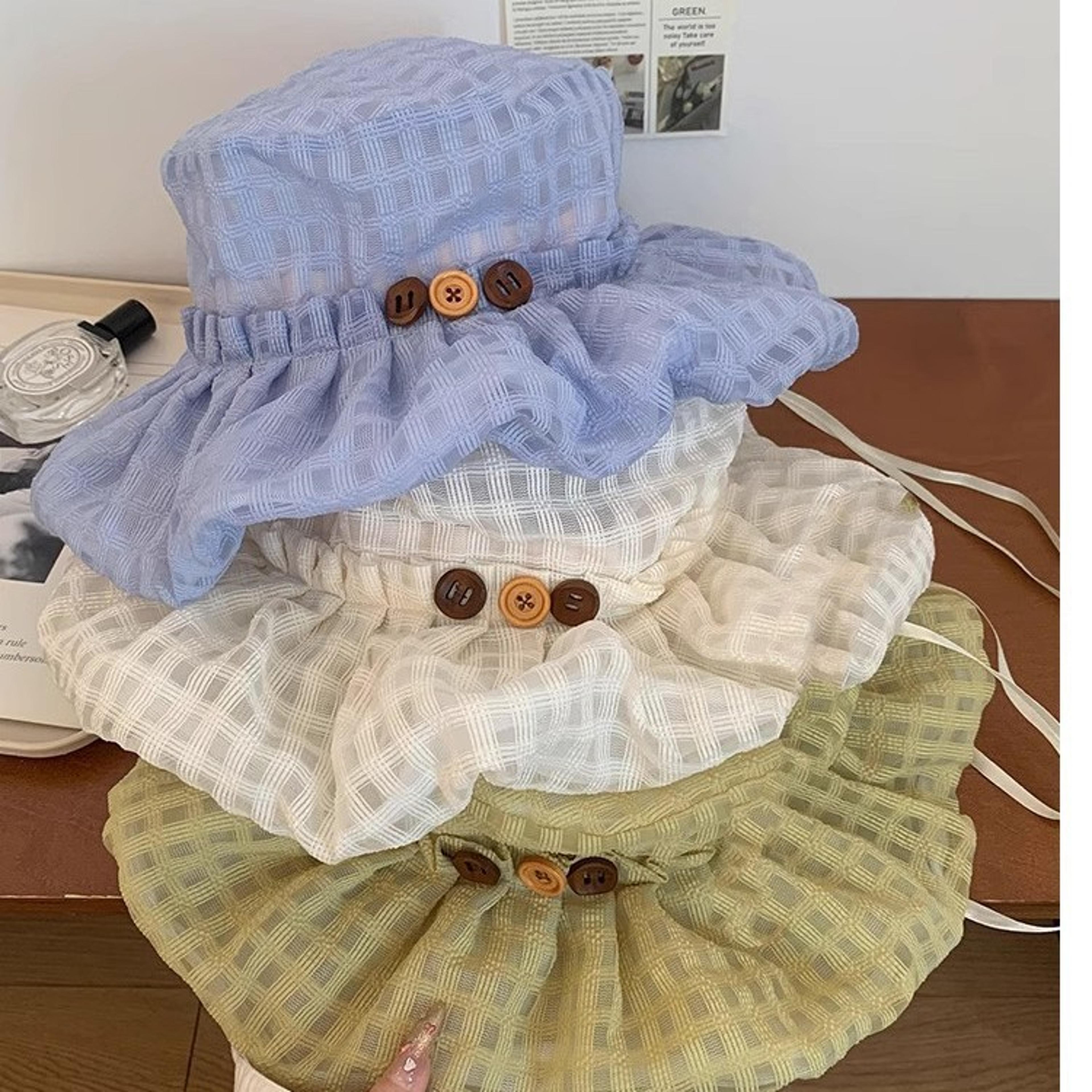 Korean Style Checkered Women Sun Hat Breathable Beach Fisherman Cap 2