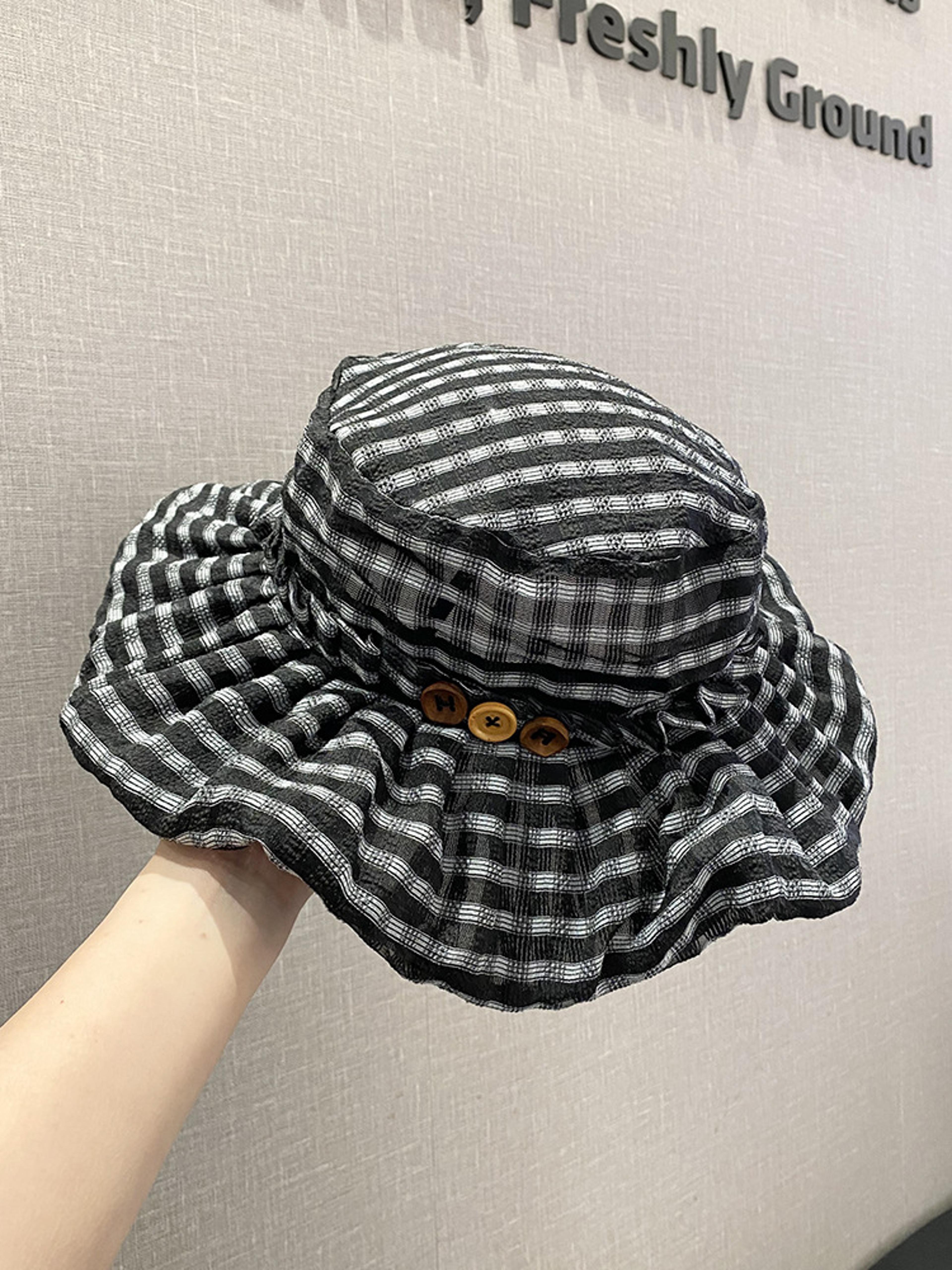 Korean Style Checkered Women Sun Hat Breathable Beach Fisherman Cap 8