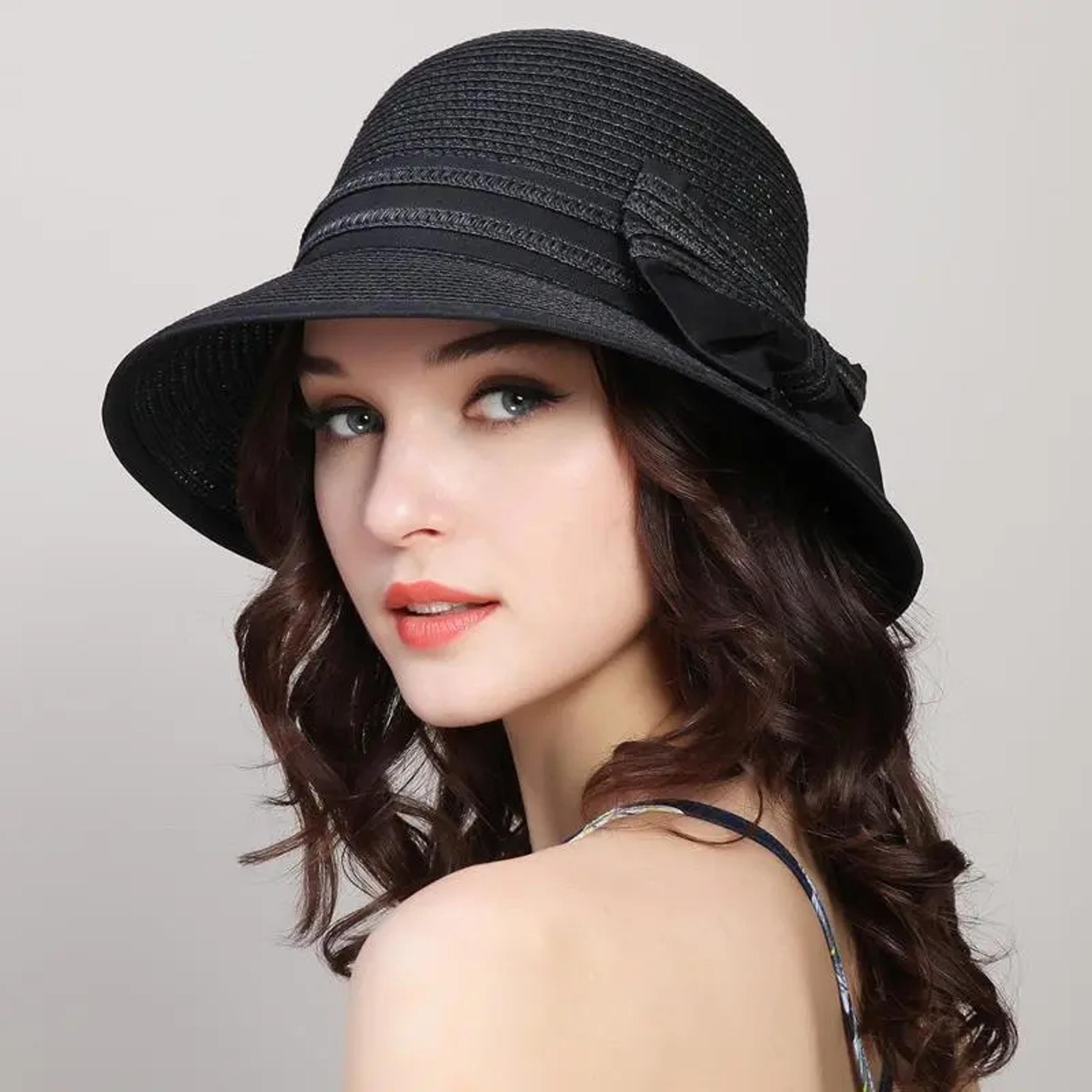 French Bowknot Straw Sun Hat For Women Breathable Summer Beach Hat 6