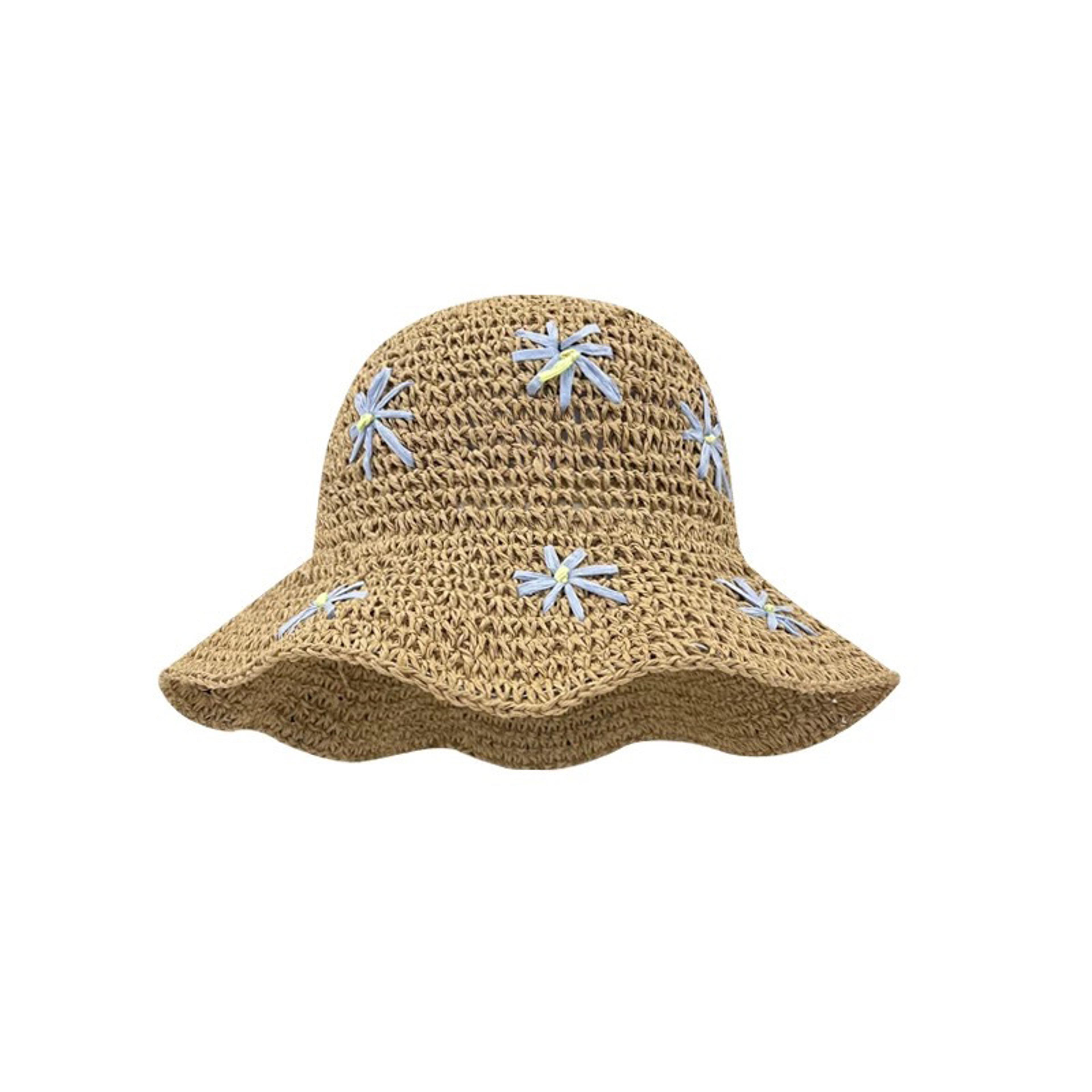 Womens Crochet Straw Flower Bucket Hat Foldable UV Beach Sun Hat 4