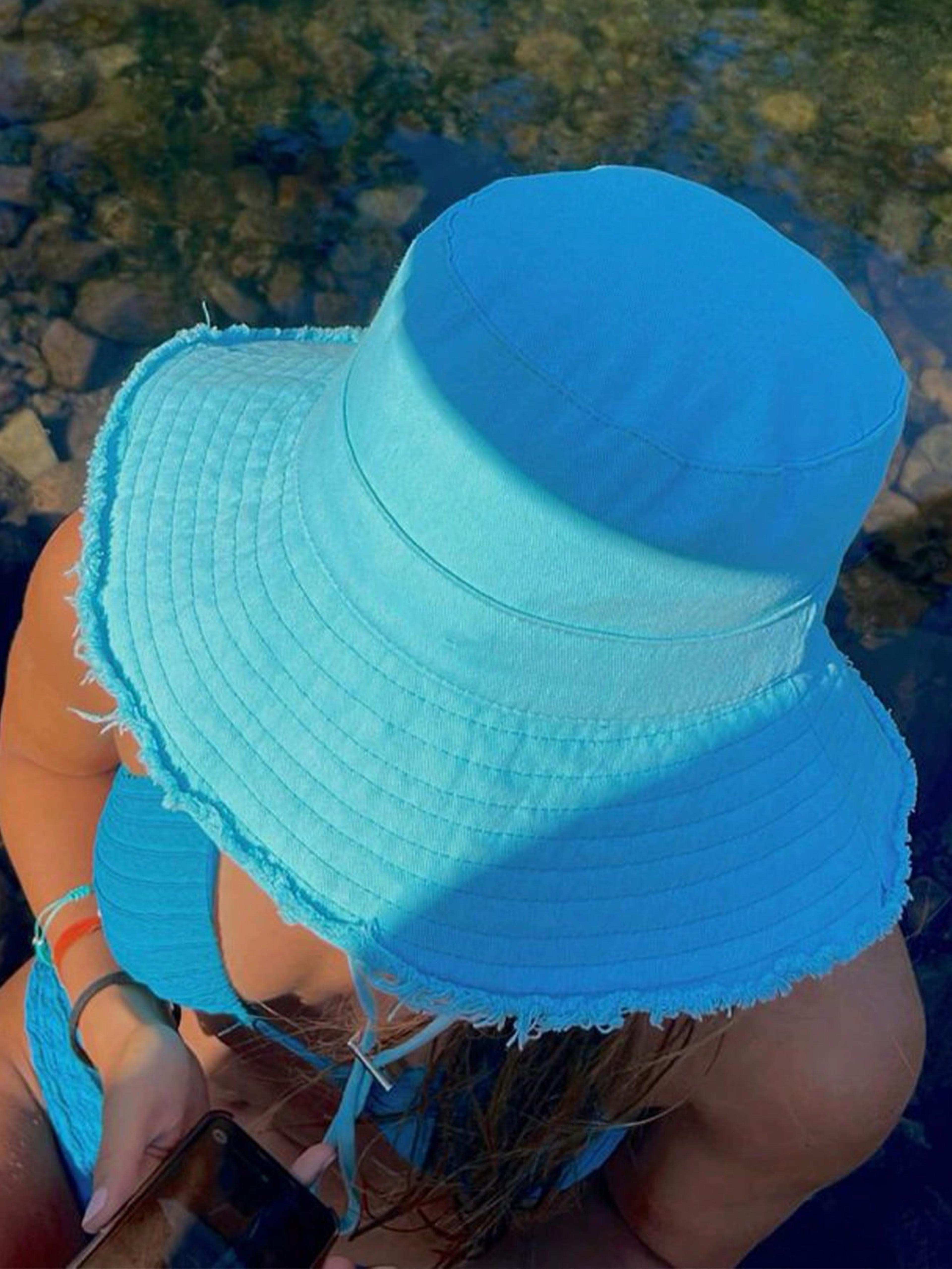 Womens Distressed Windproof Bucket Hat With Adjustable Chin Strap For Travel  Beach 4