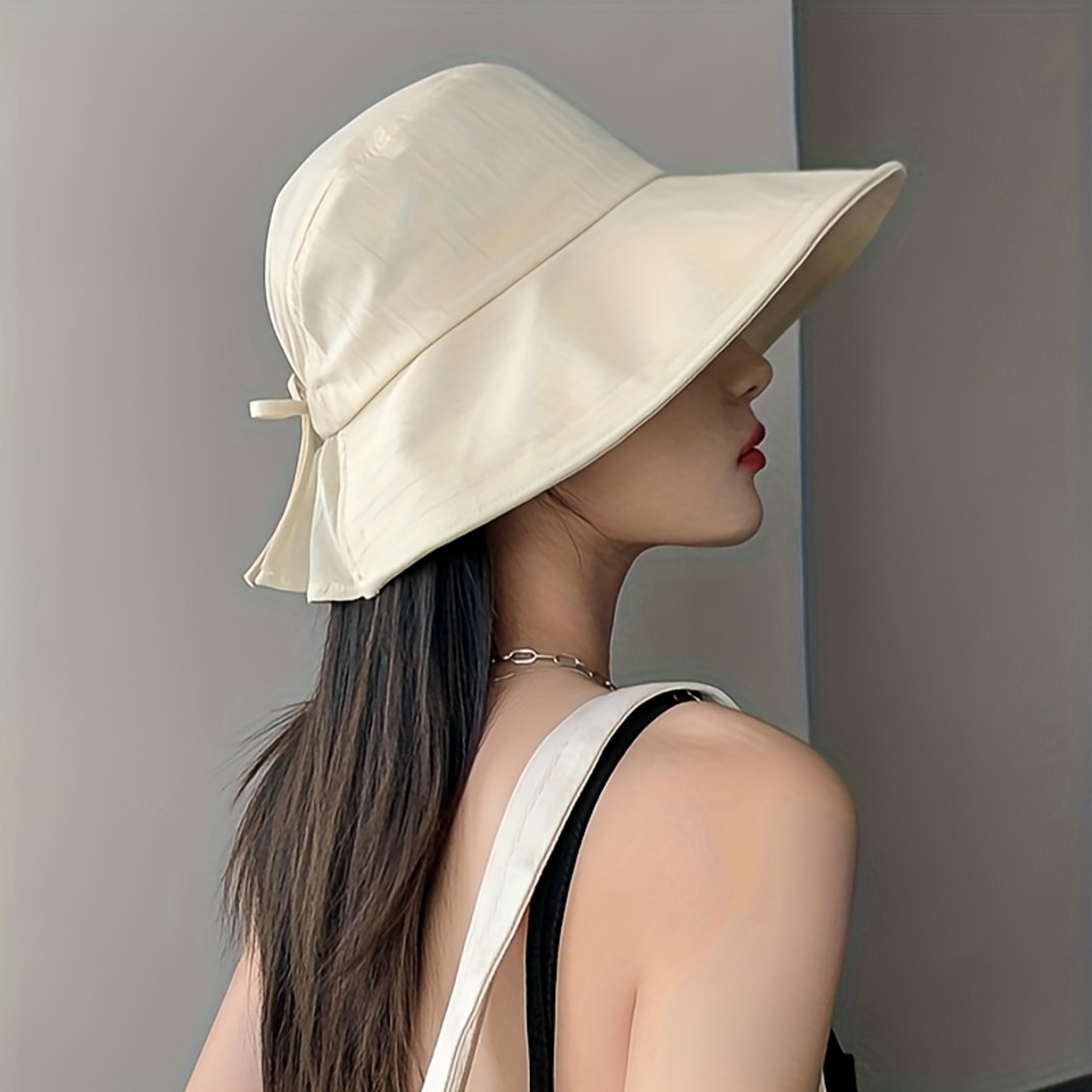 Womens Wide Brim Foldable Sun Hat With Bow  Lightweight Beach  Travel Sun Protection Hat 2