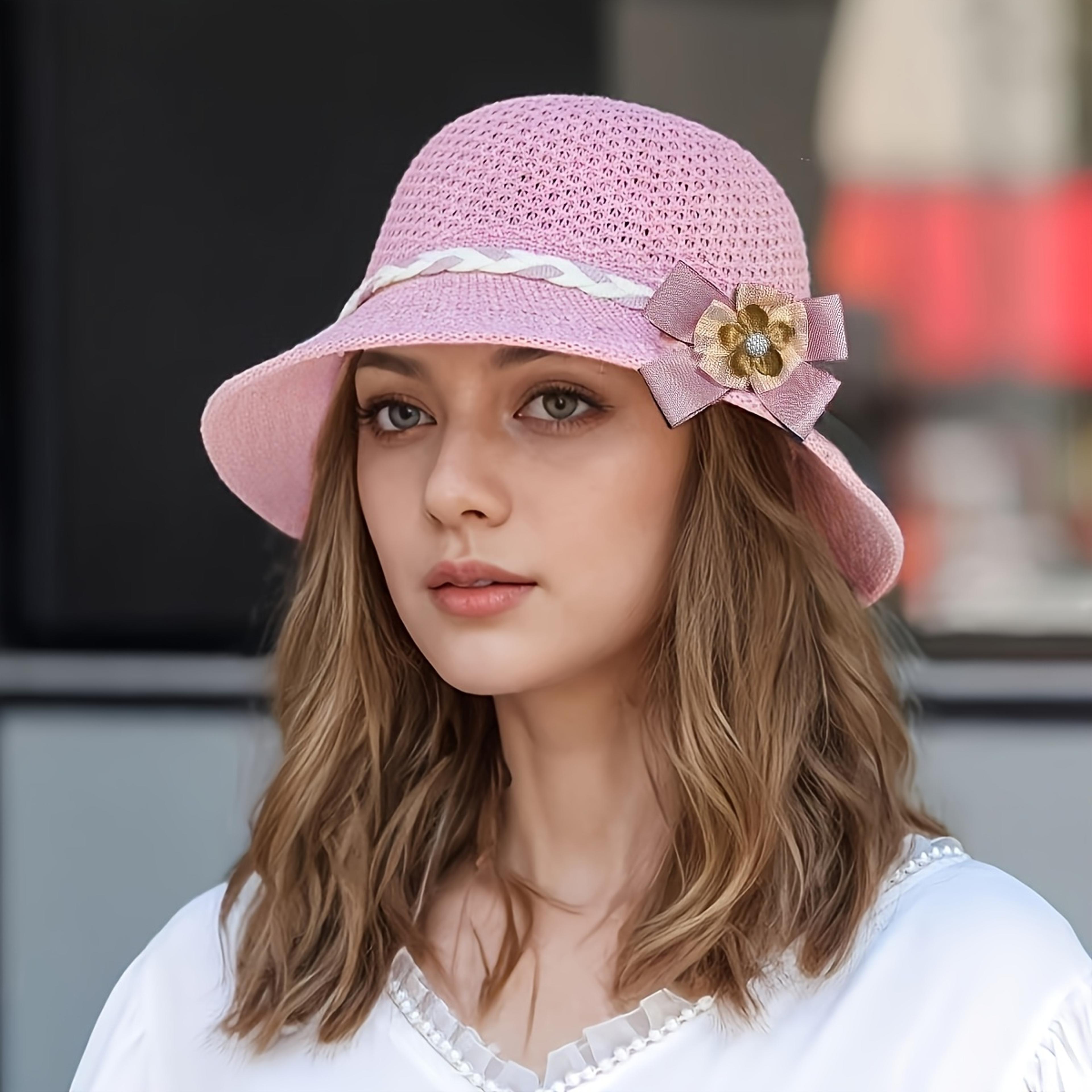 Floral Hollow Out Straw Sun Hat For Women Breathable Summer Beach Hat 4