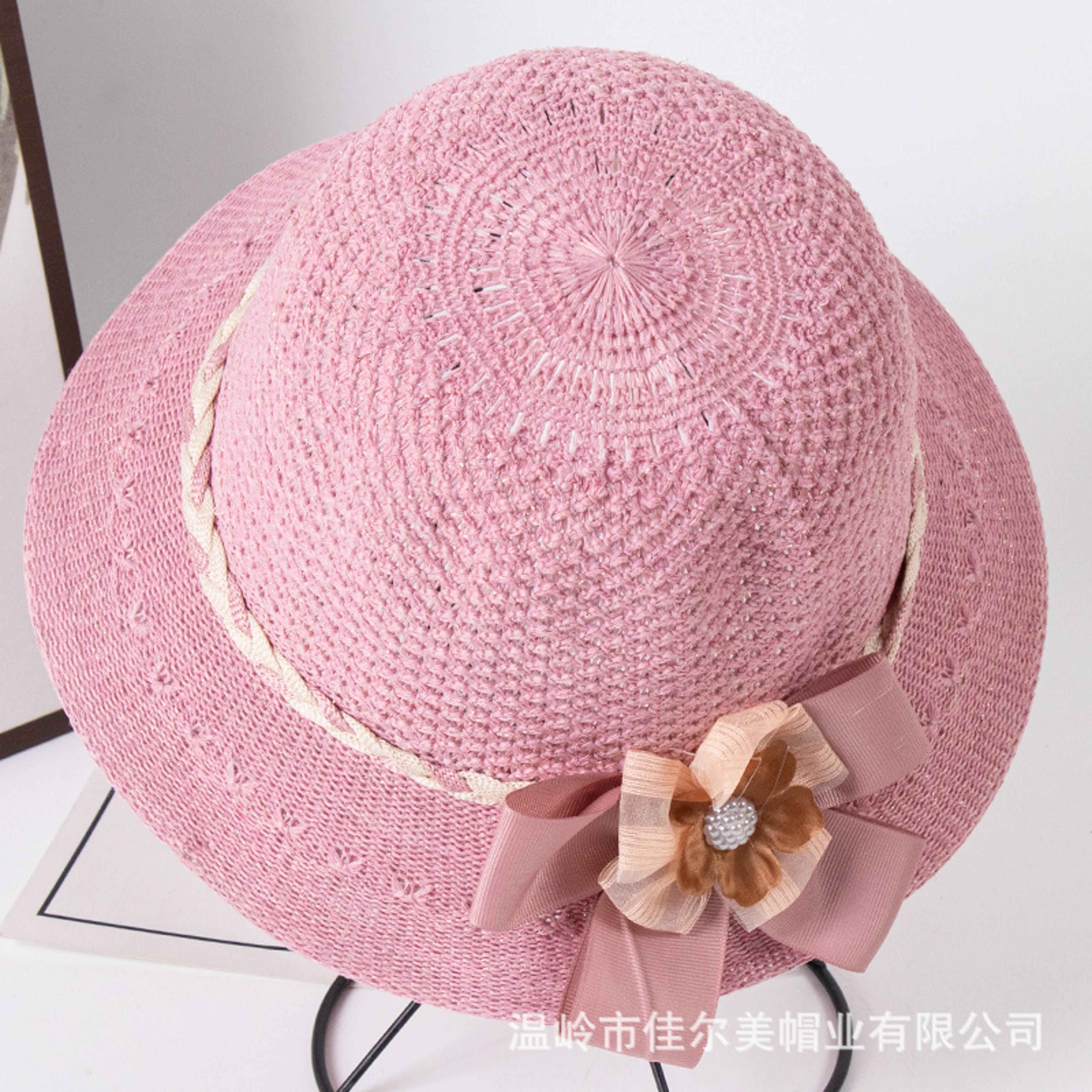 Floral Hollow Out Straw Sun Hat For Women Breathable Summer Beach Hat 5