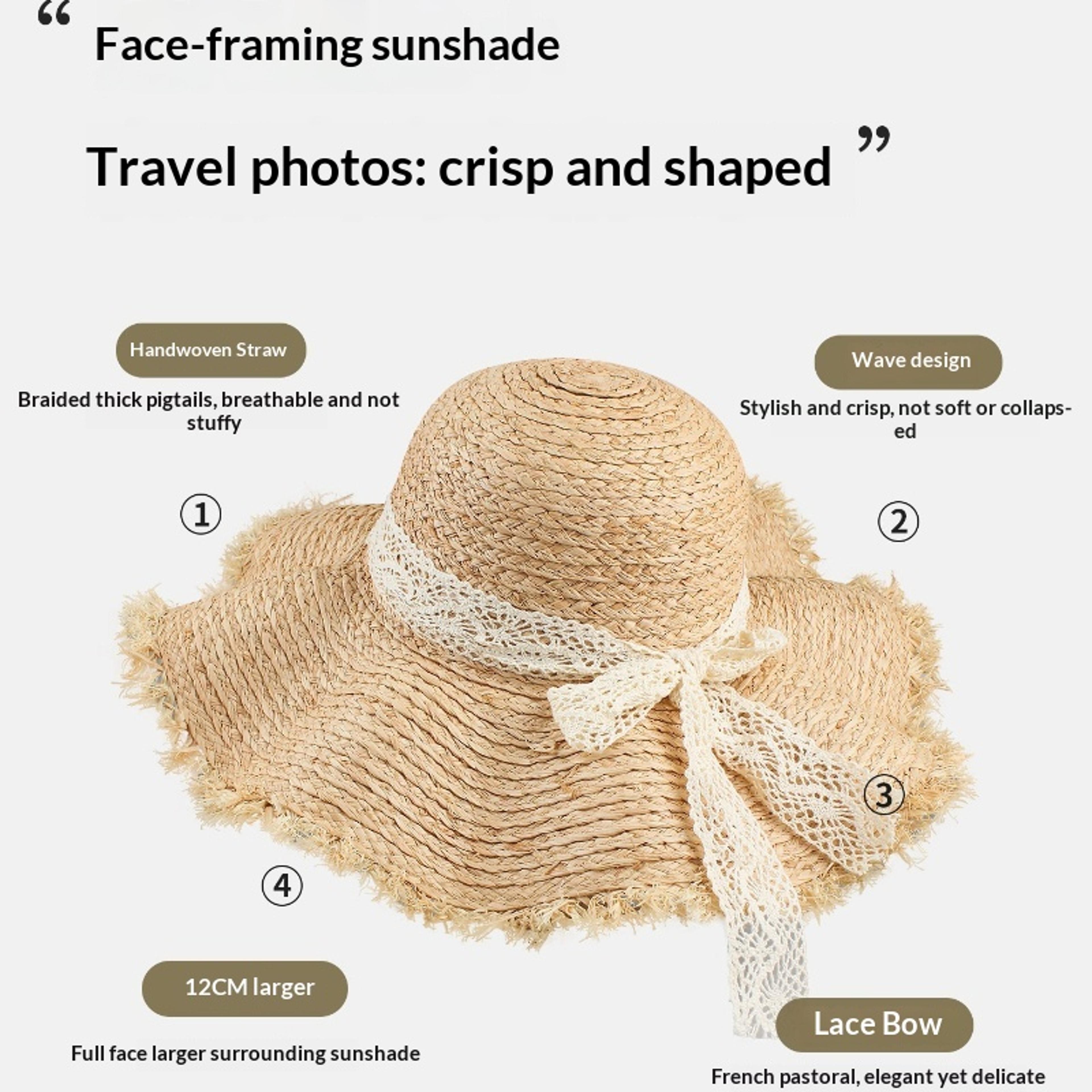 Silk Decor Large Brim Womens Straw Sun Hat  Beach Vacation UV Protection Wide Brim Hat 1