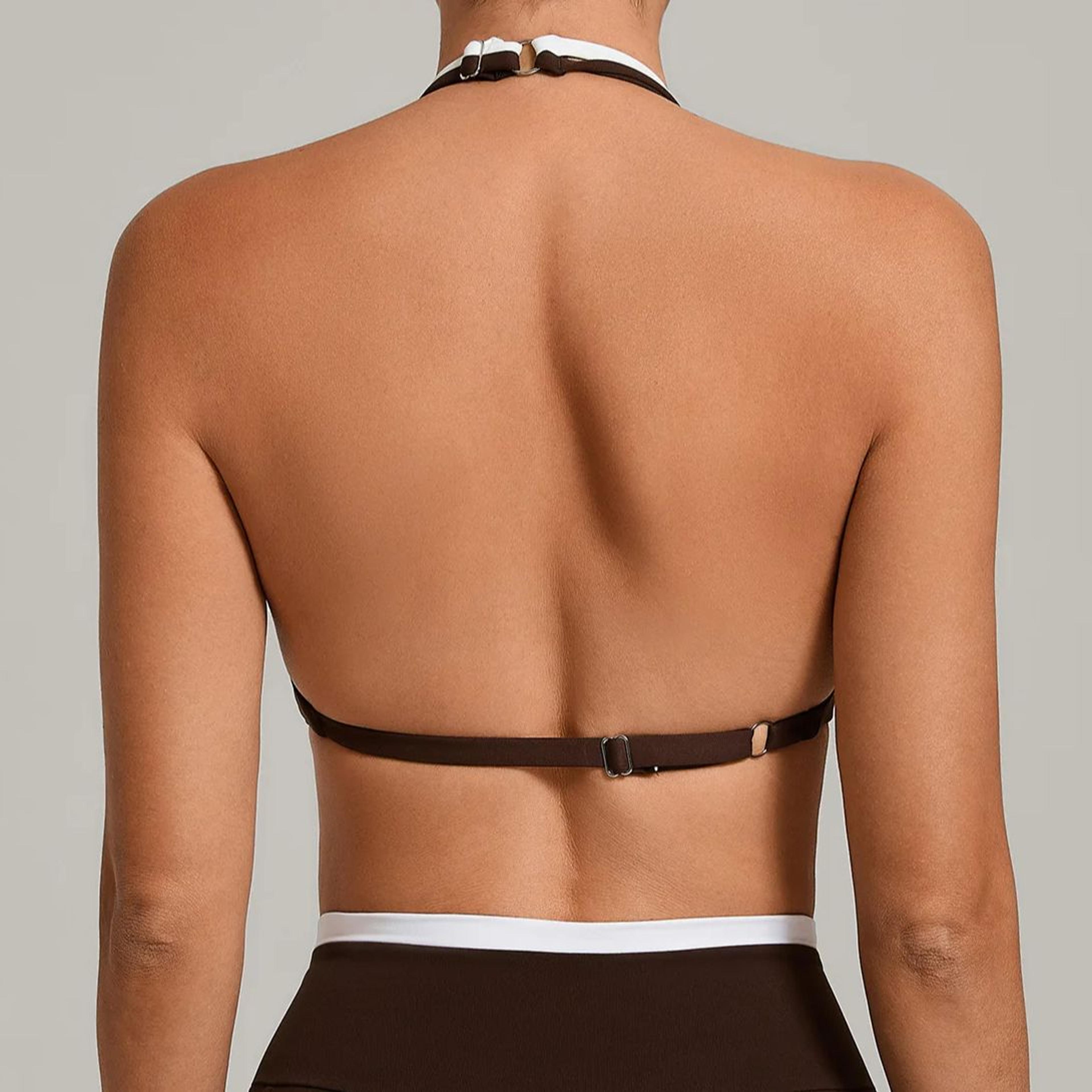 Color Block Fake TwoPiece Sports Bra  High Support Yoga  Running Fitness Bra 1