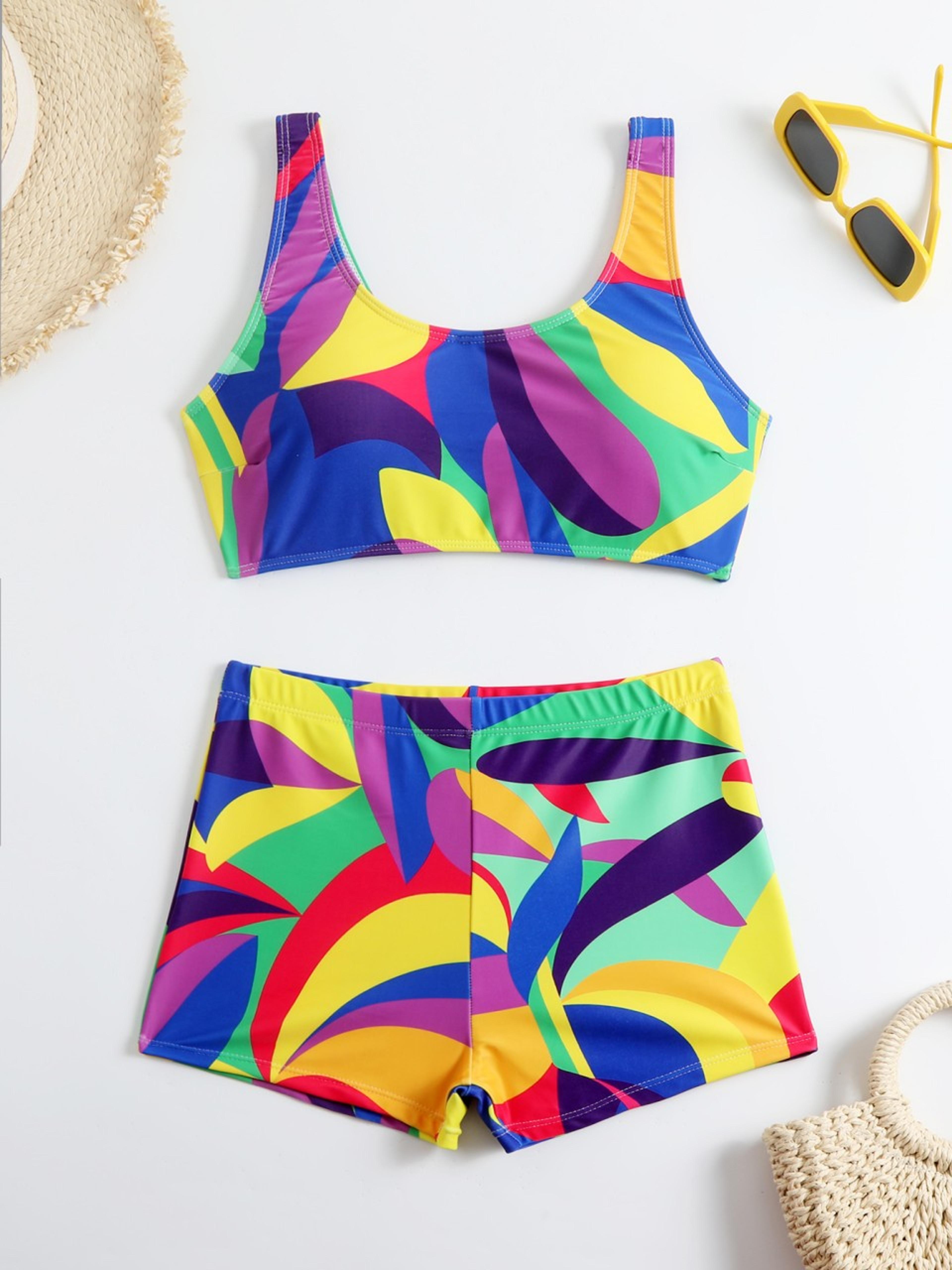 Strappy High Waisted Bikini Set For Women Printed Sport Vest Swimwear 2