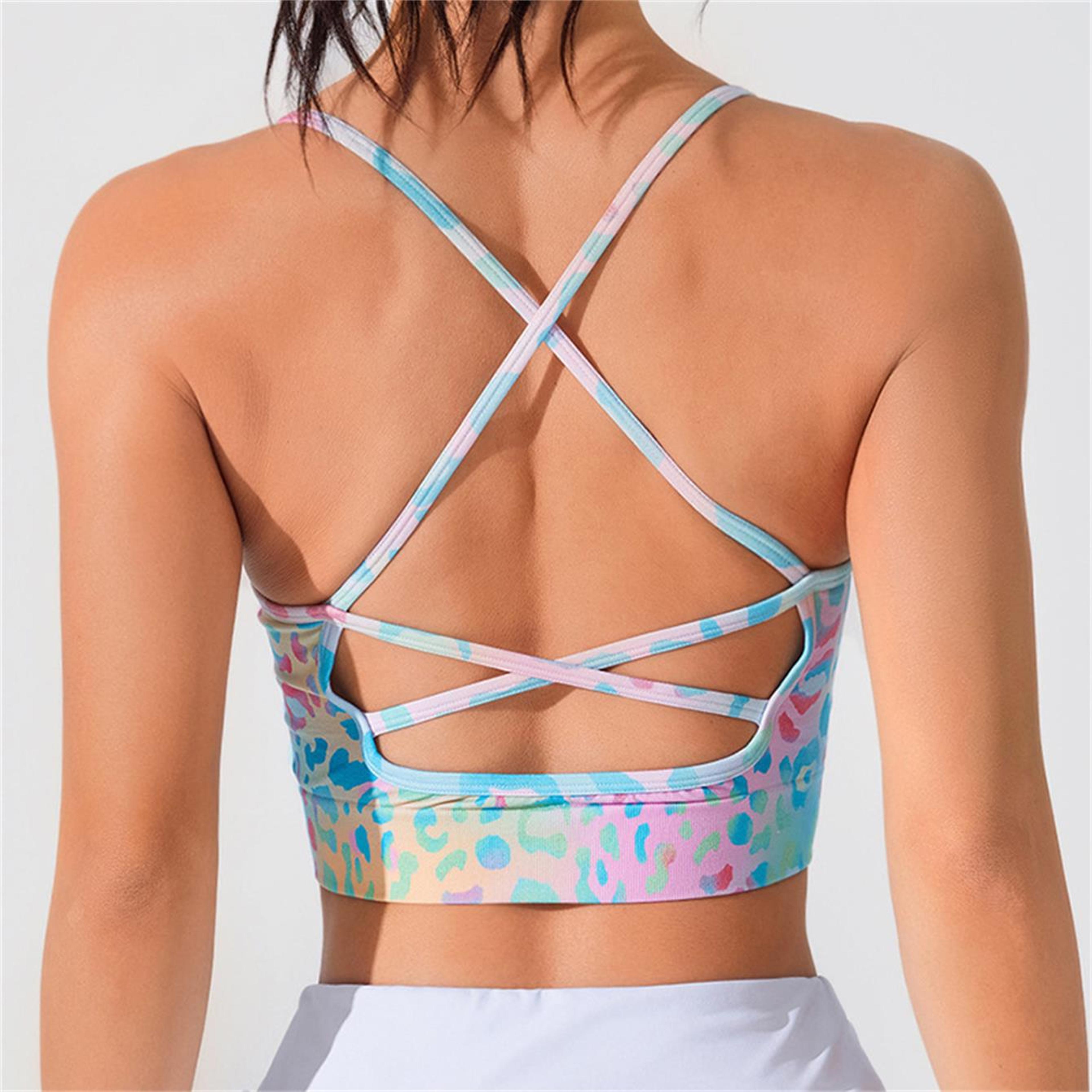 Floral Cross Strap Sports Bra For Women Yoga Fitness Bra Backless Style Support 3