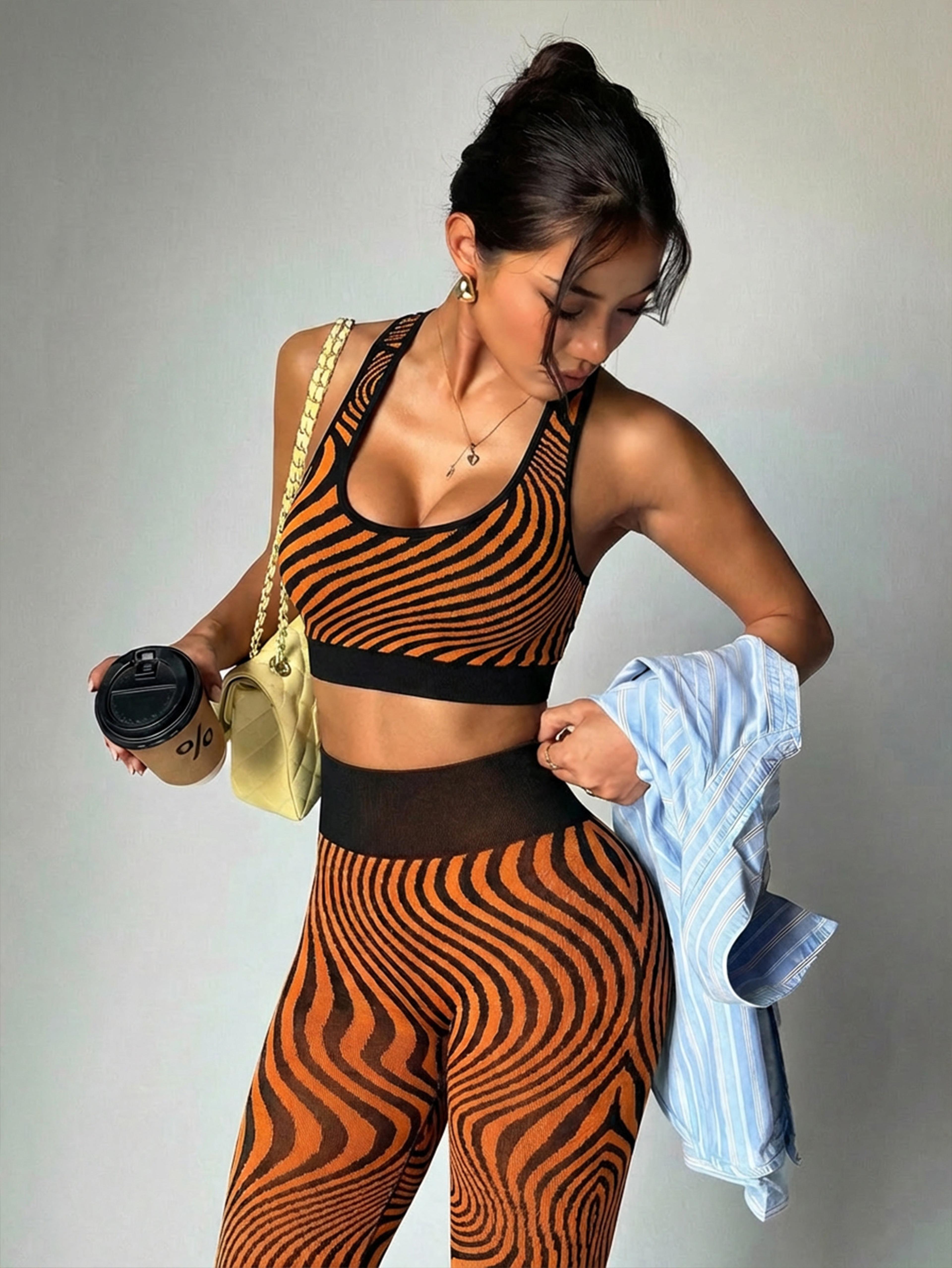 Zebra Print Sports Bra Yoga Set High Impact Workout Set 4