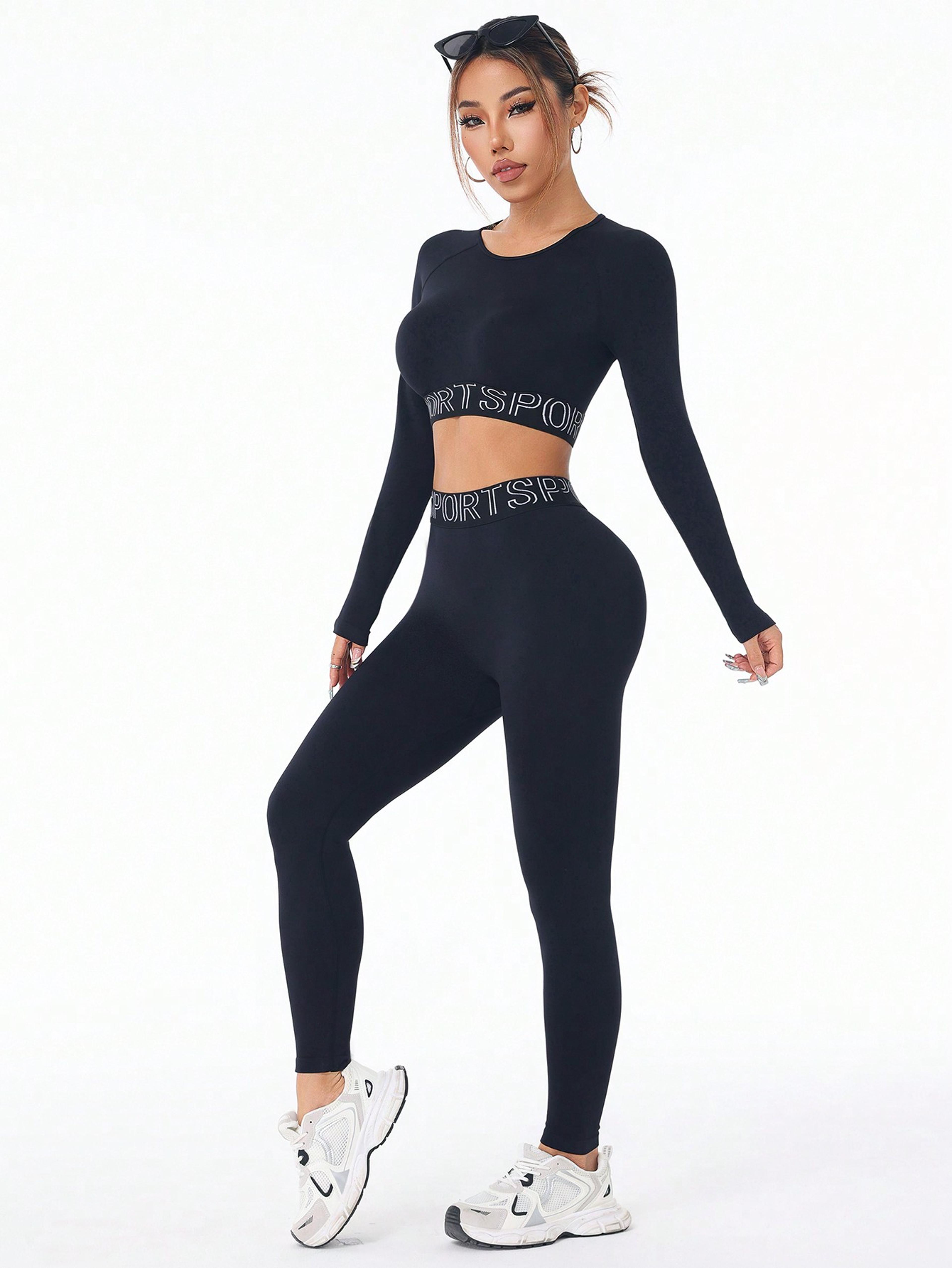 women seamless gym set scrunch butt leggings yoga crop top workout outfit