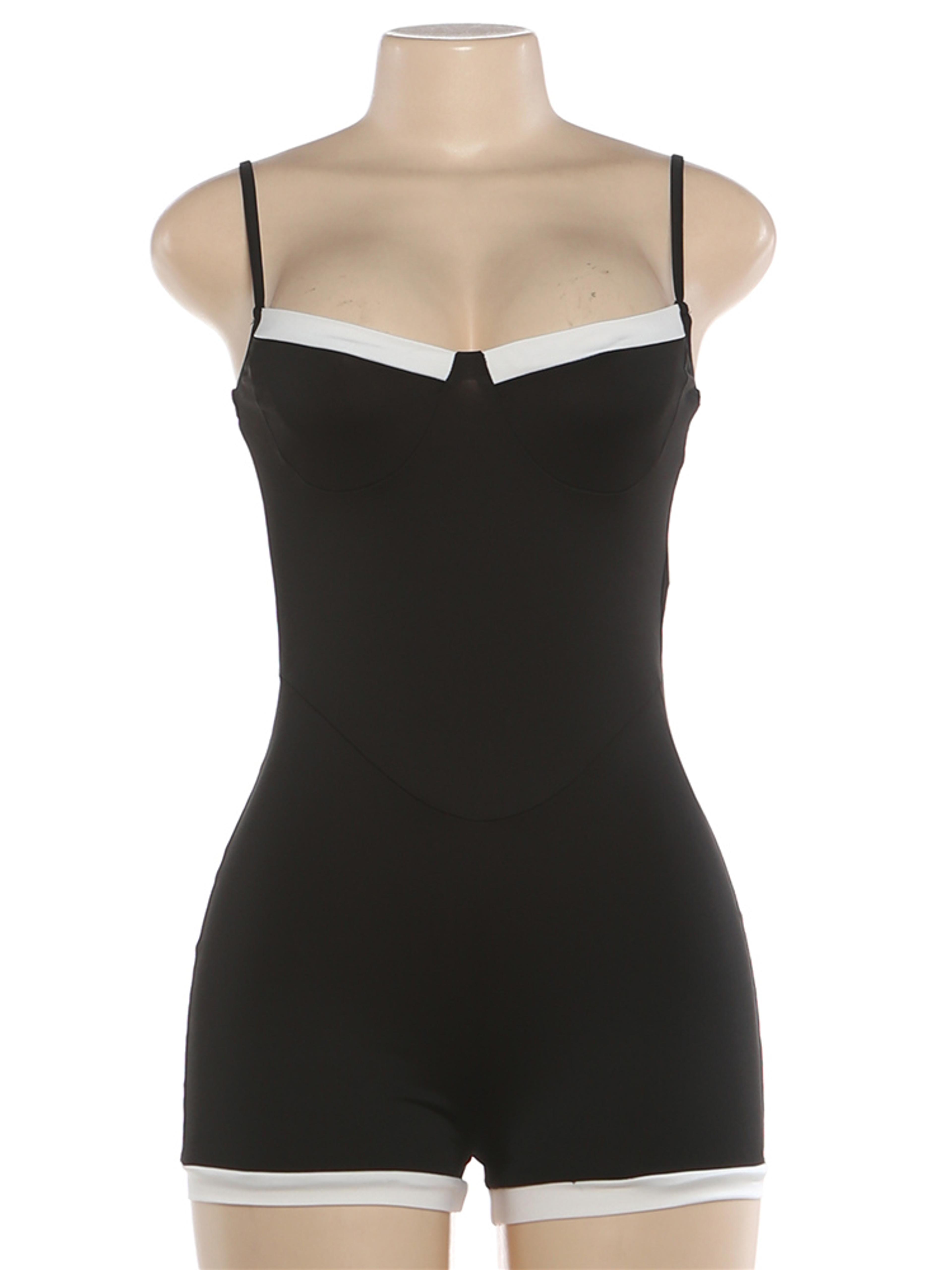 Contrast Patchwork Backless Sexy Romper For Women U Collar Bodycon Summer Playsuit 4