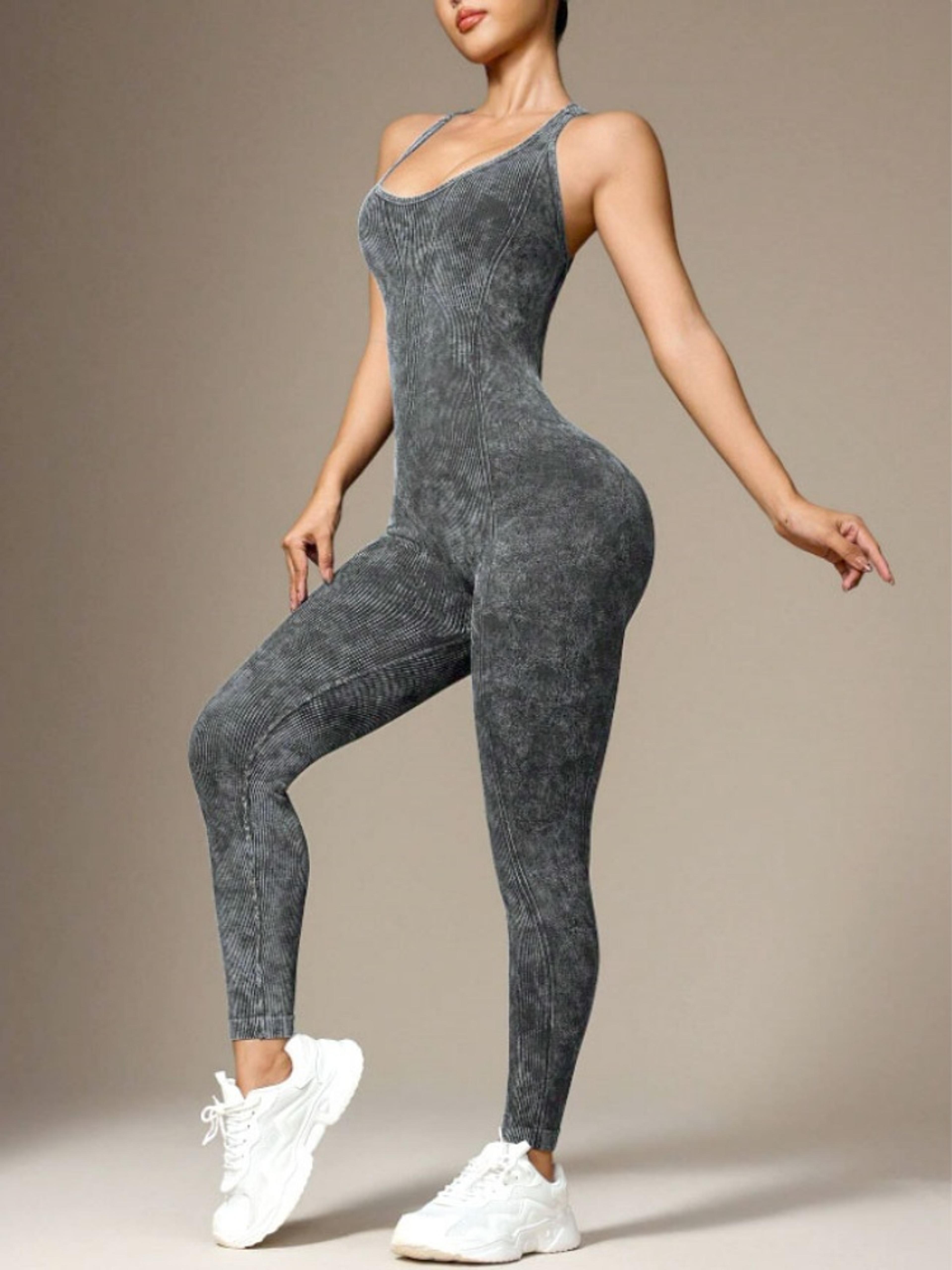 Womens One Piece Yoga Bodysuit Shorts Set Fitness Gym Workout Tracksuit 4