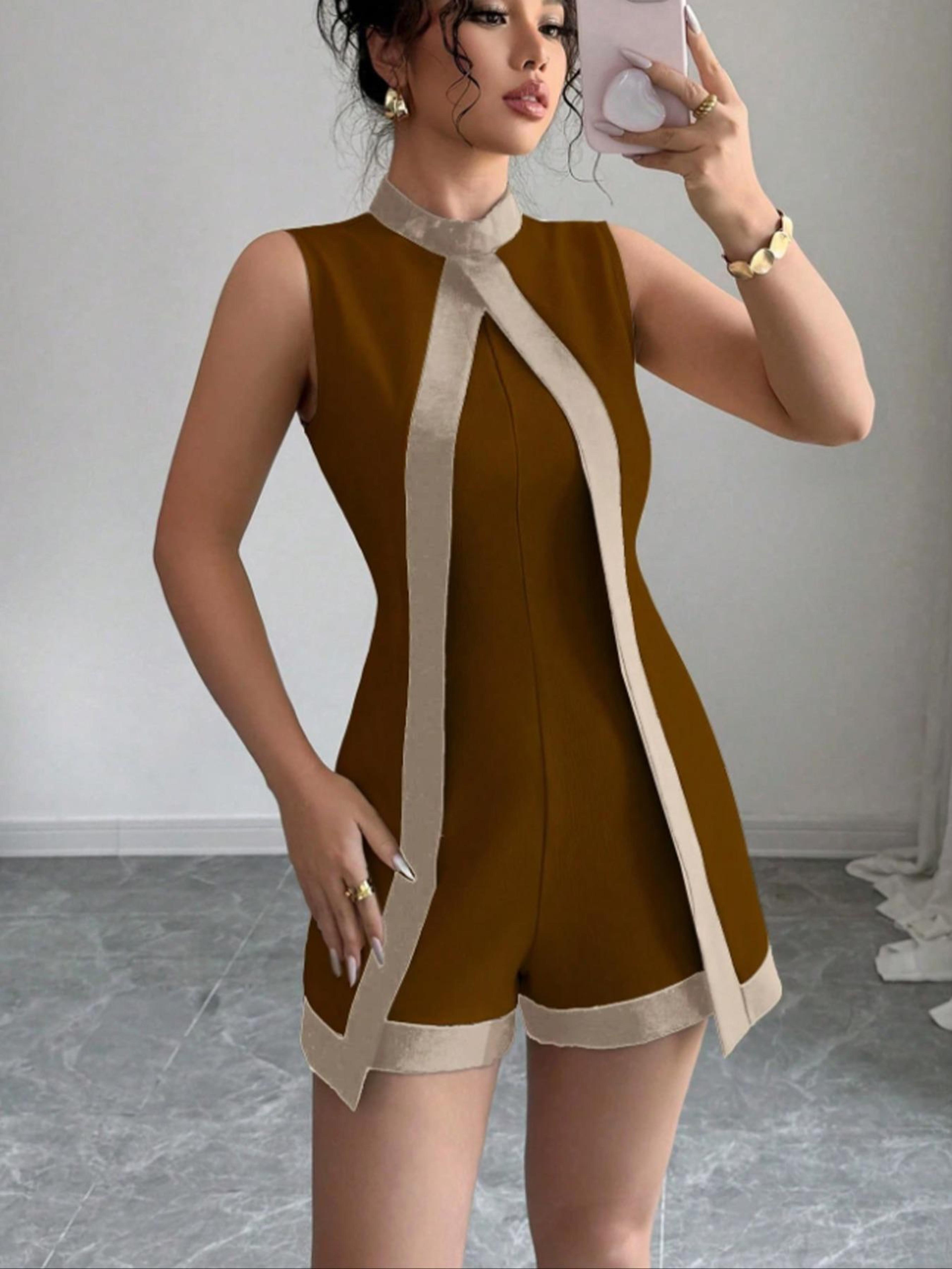 Elegant Womens Backless Bodycon Jumpsuit  Sleeveless Ruched Party One Piece Outfit 1