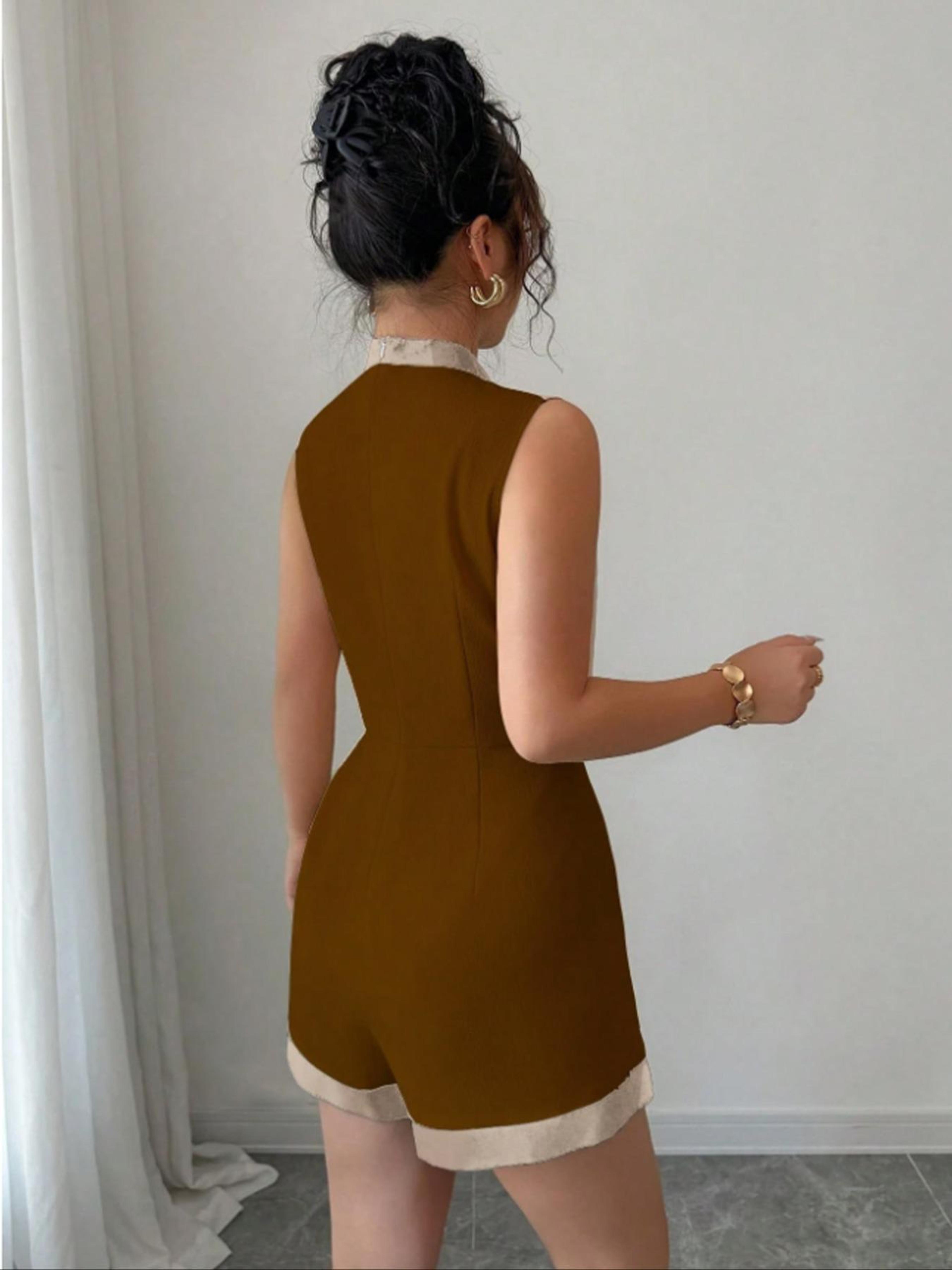 Elegant Womens Backless Bodycon Jumpsuit  Sleeveless Ruched Party One Piece Outfit 2