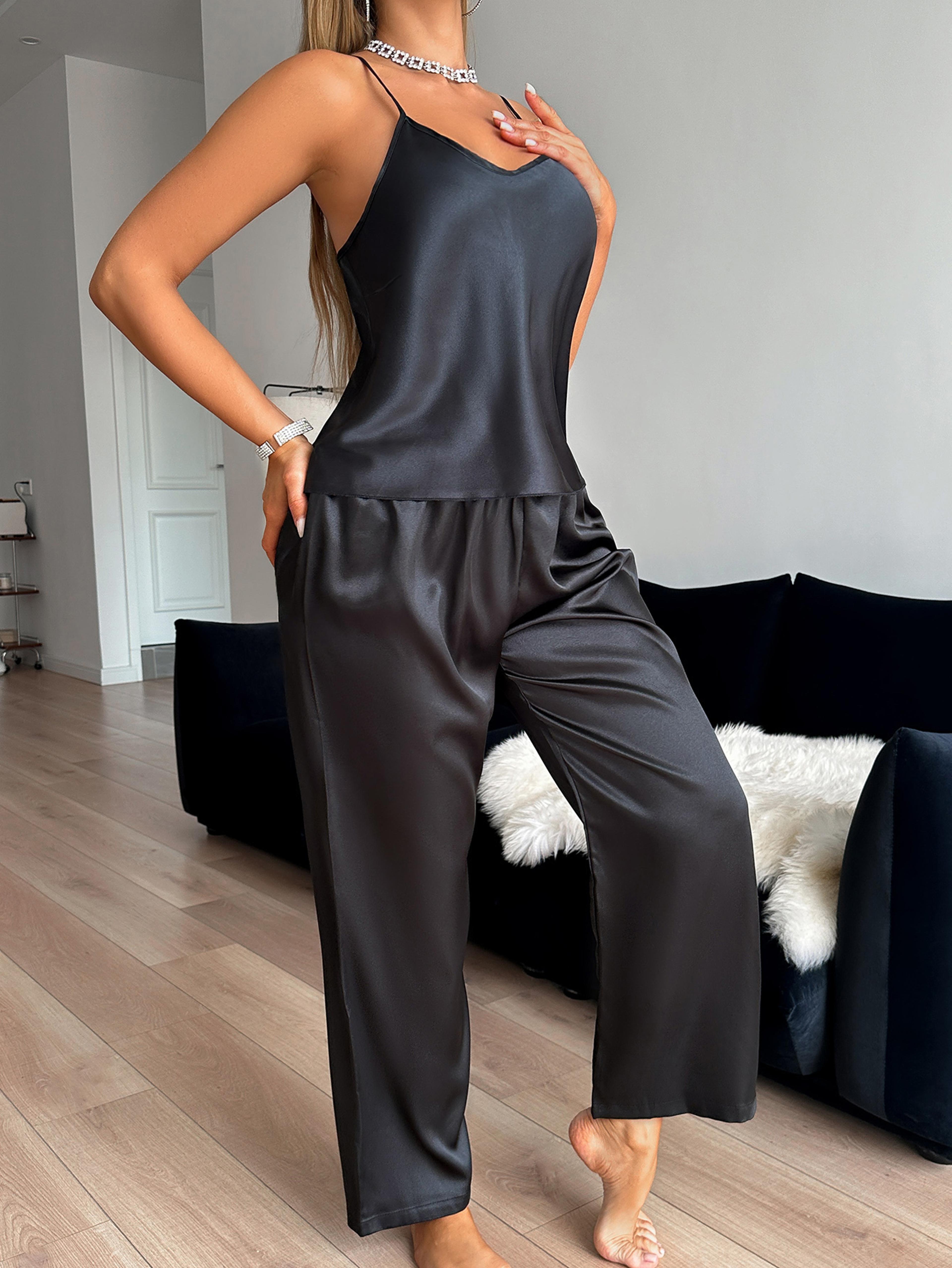 Womens V Neck Halter Pajama Set Two Piece Comfortable Sleepwear Loungewear 2