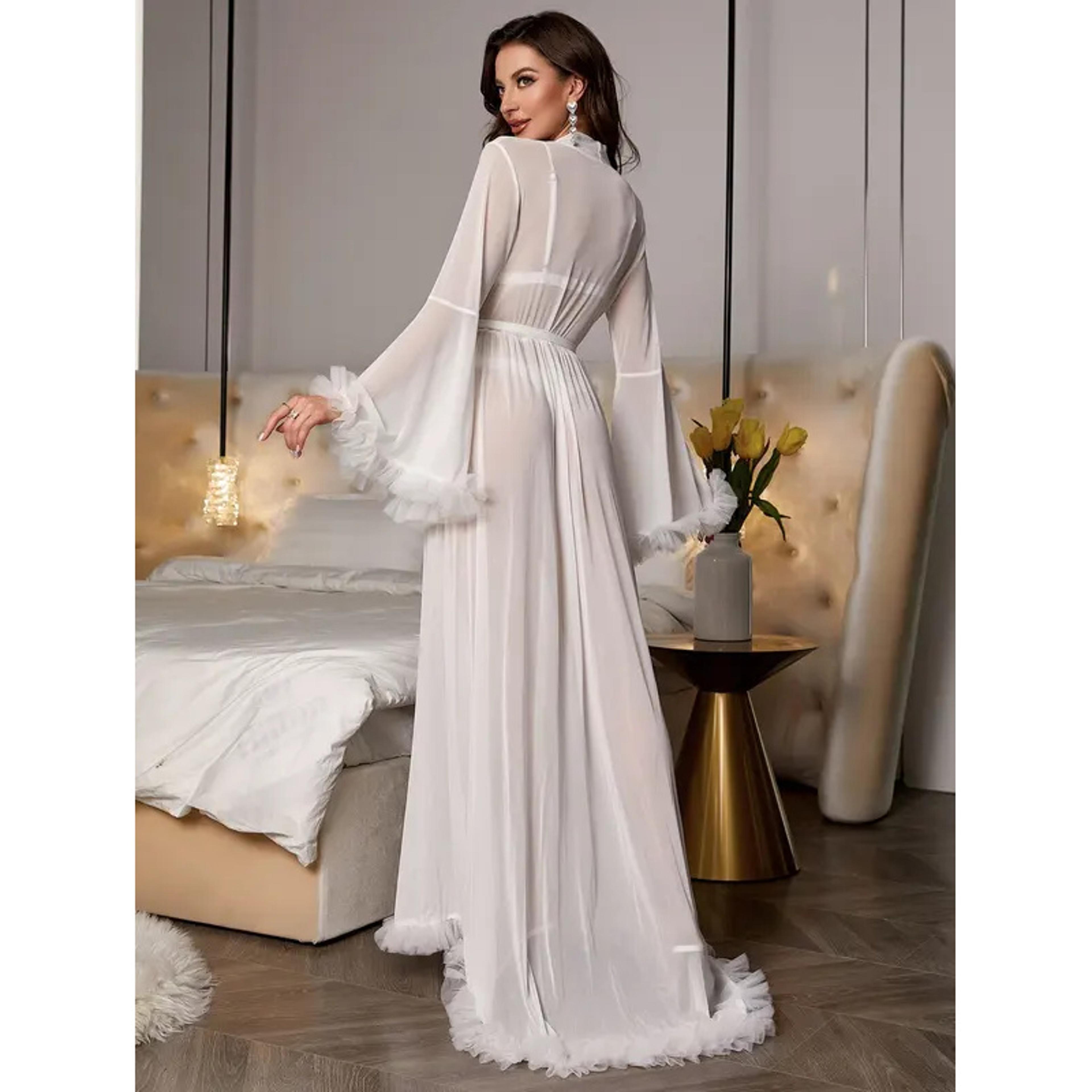 See Through Lace Sleepwear Robe Sexy Lingerie Nightwear For Women 4