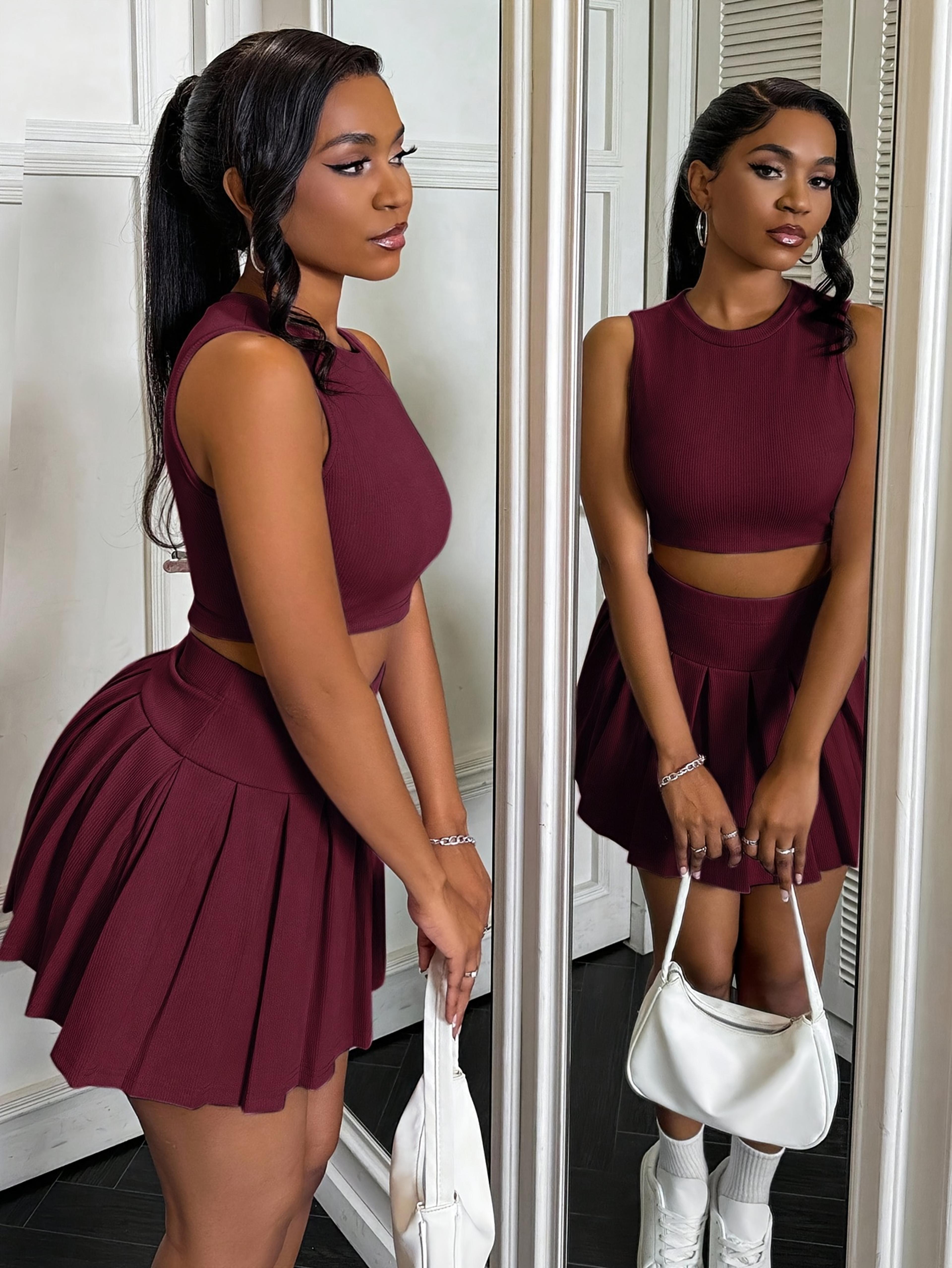 Women Sexy Lingerie Pleated Mini Skirt Set Clubwear Costume 1