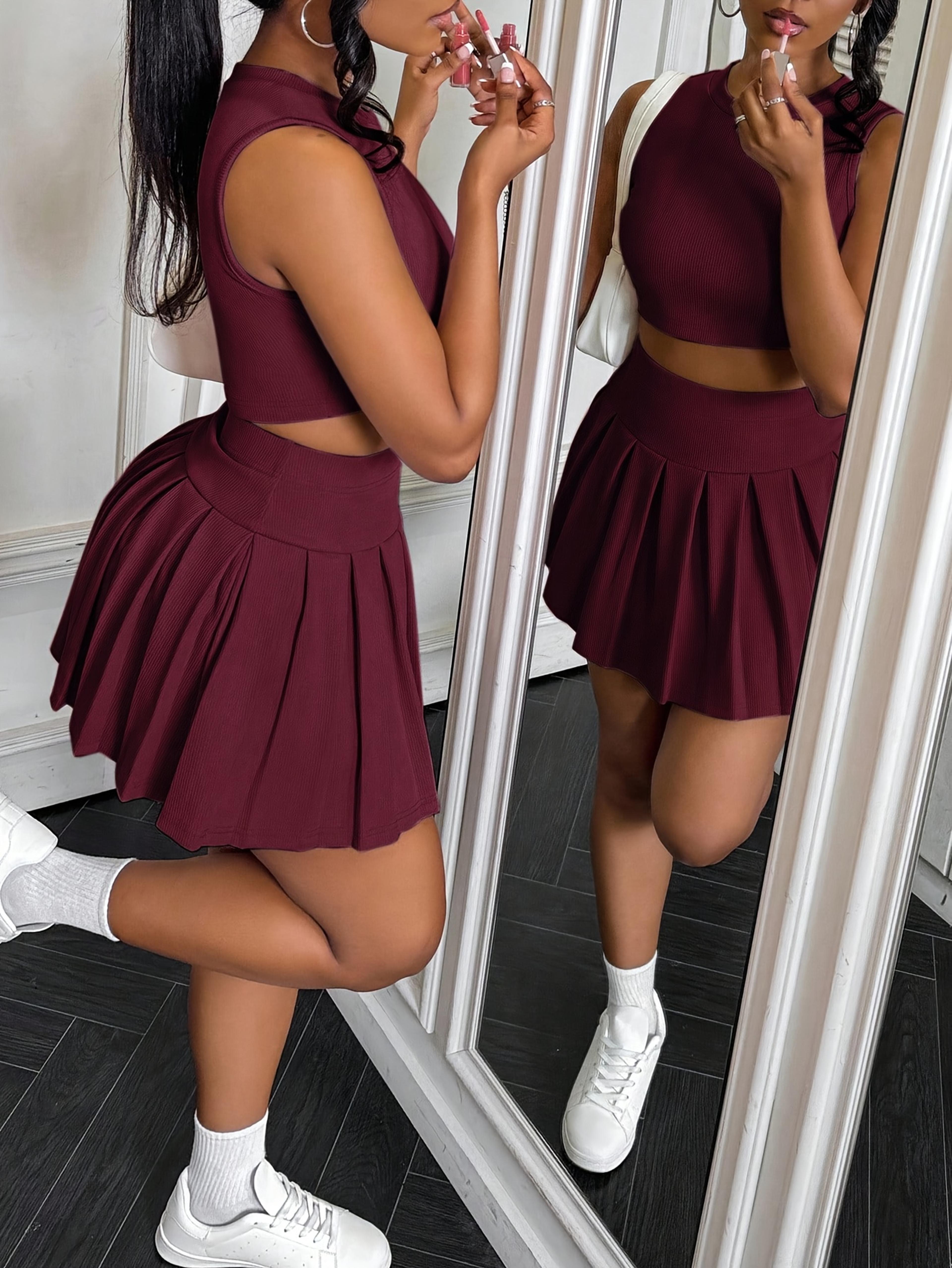 Women Sexy Lingerie Pleated Mini Skirt Set Clubwear Costume 6