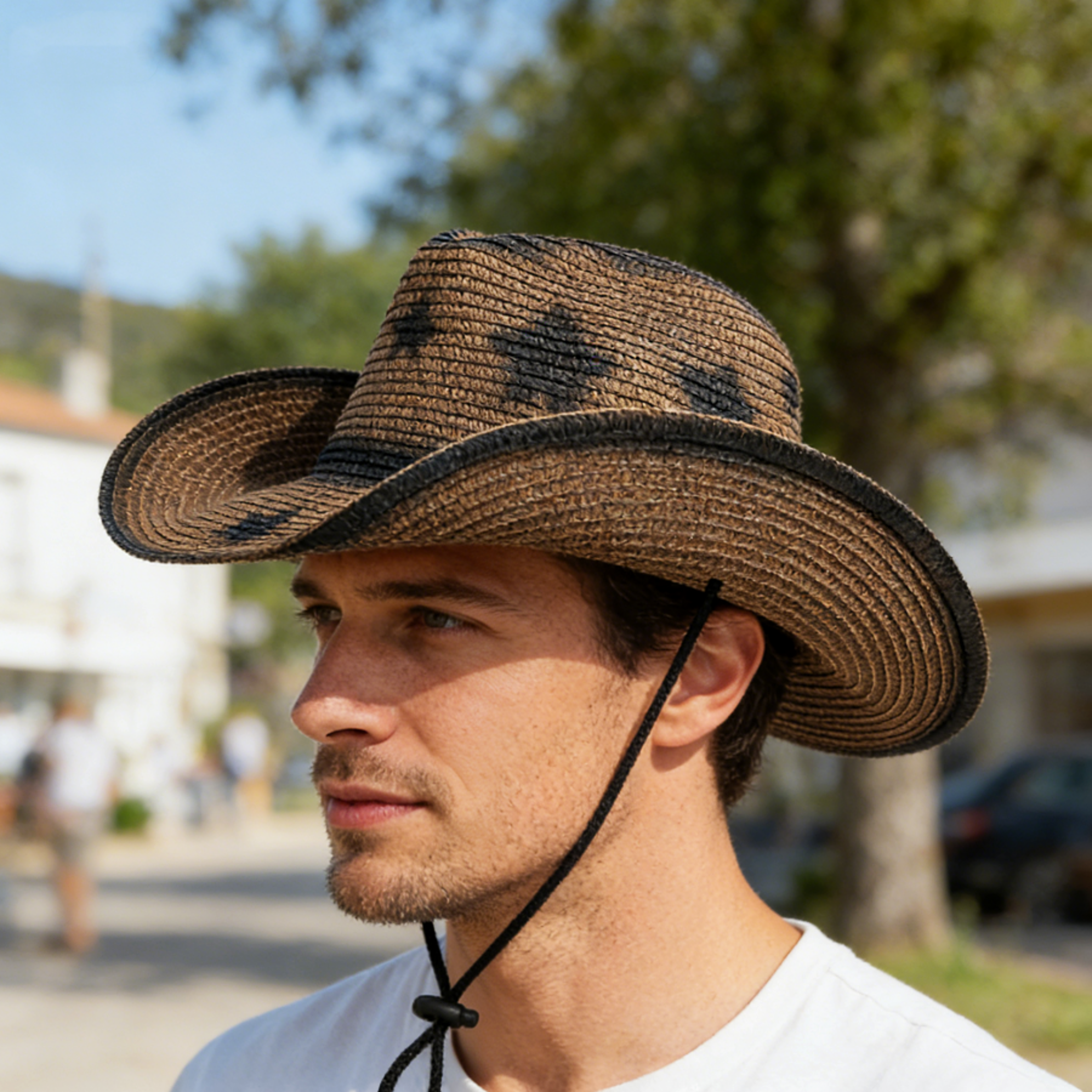 Japanese Retro Star Straw Cowboy Hat With Windproof Strap 3
