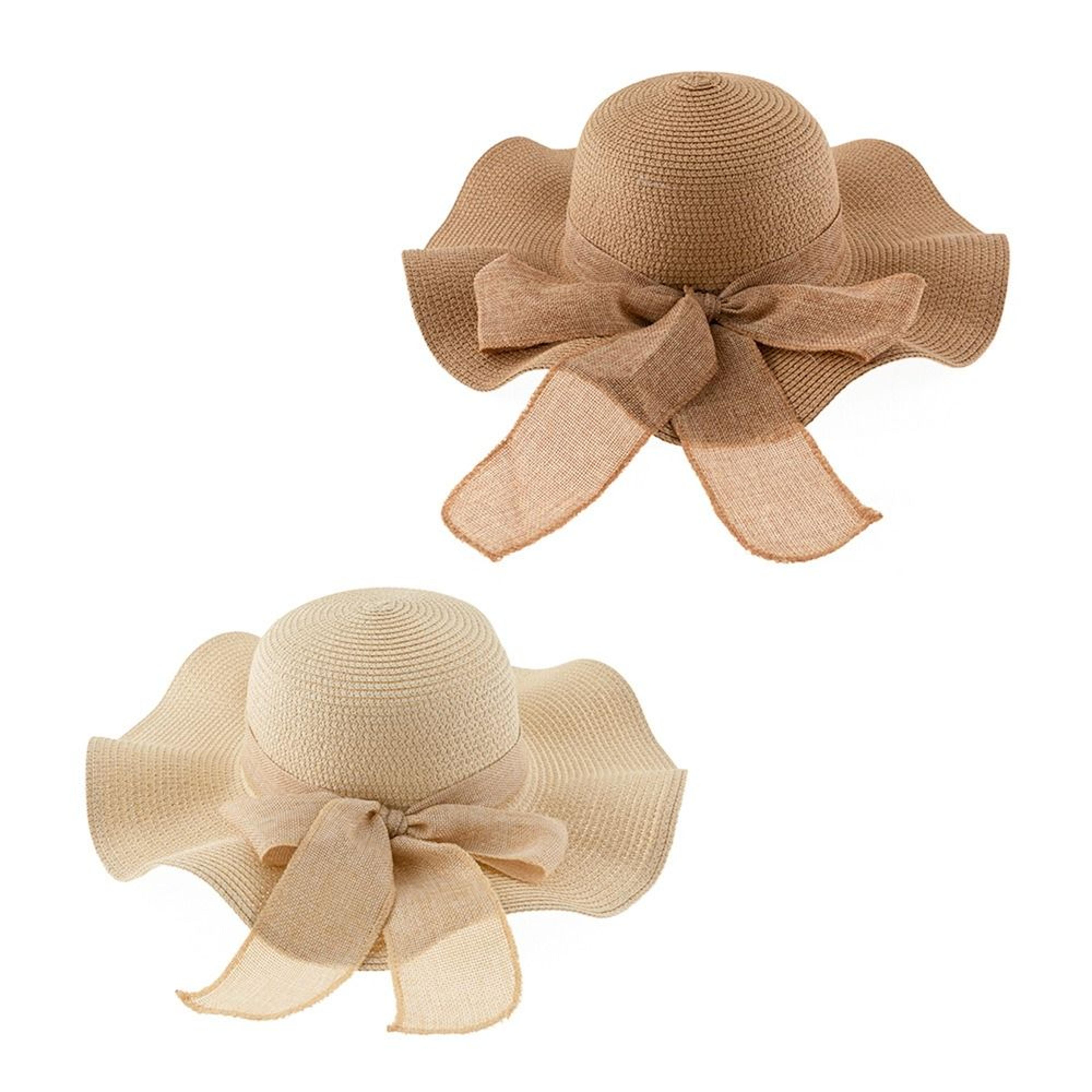 wide brim straw sun hat foldable uv protection beach cap with bow ribbon