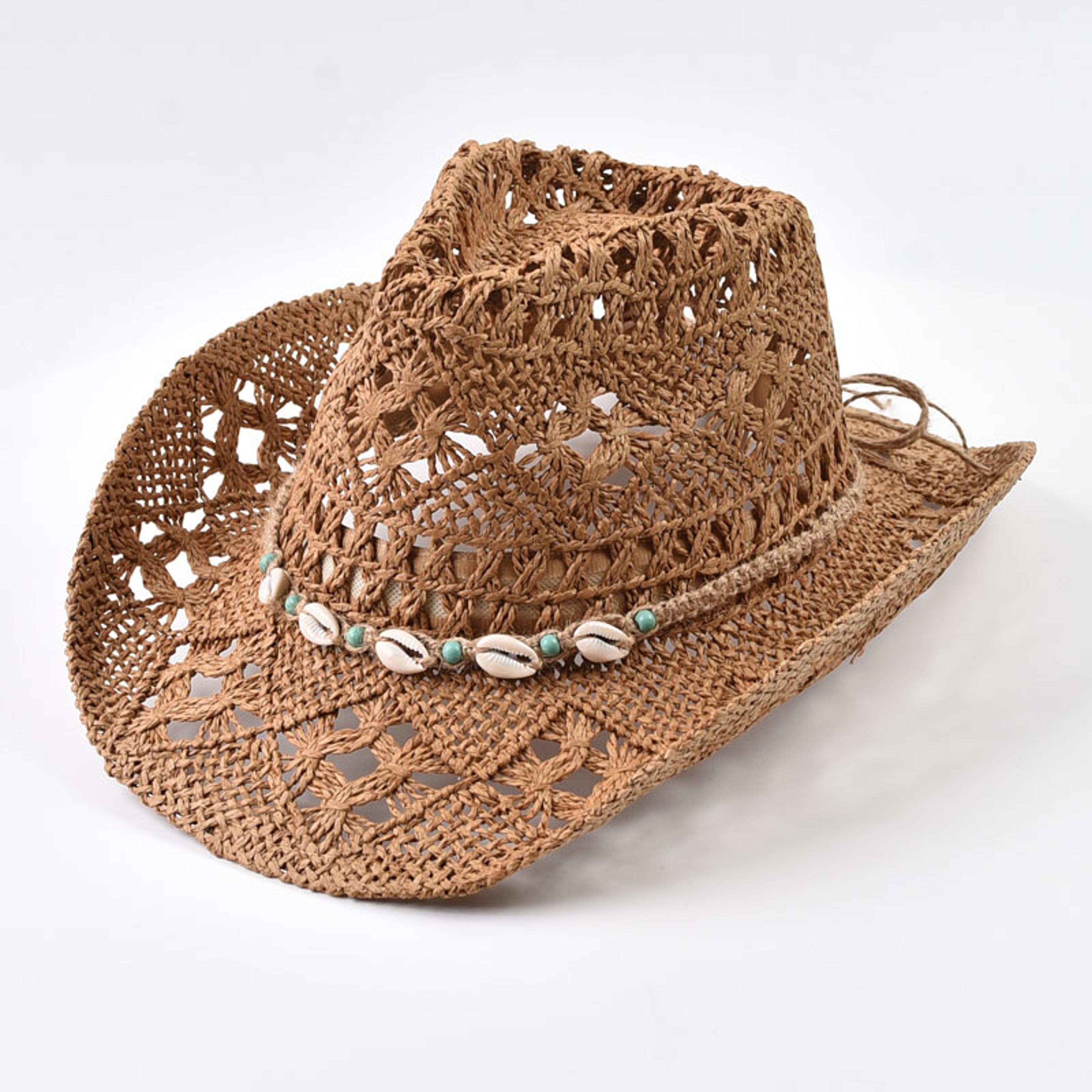 Boho Wide Brim Straw Sun Hat With Shells Summer Beach Panama 3
