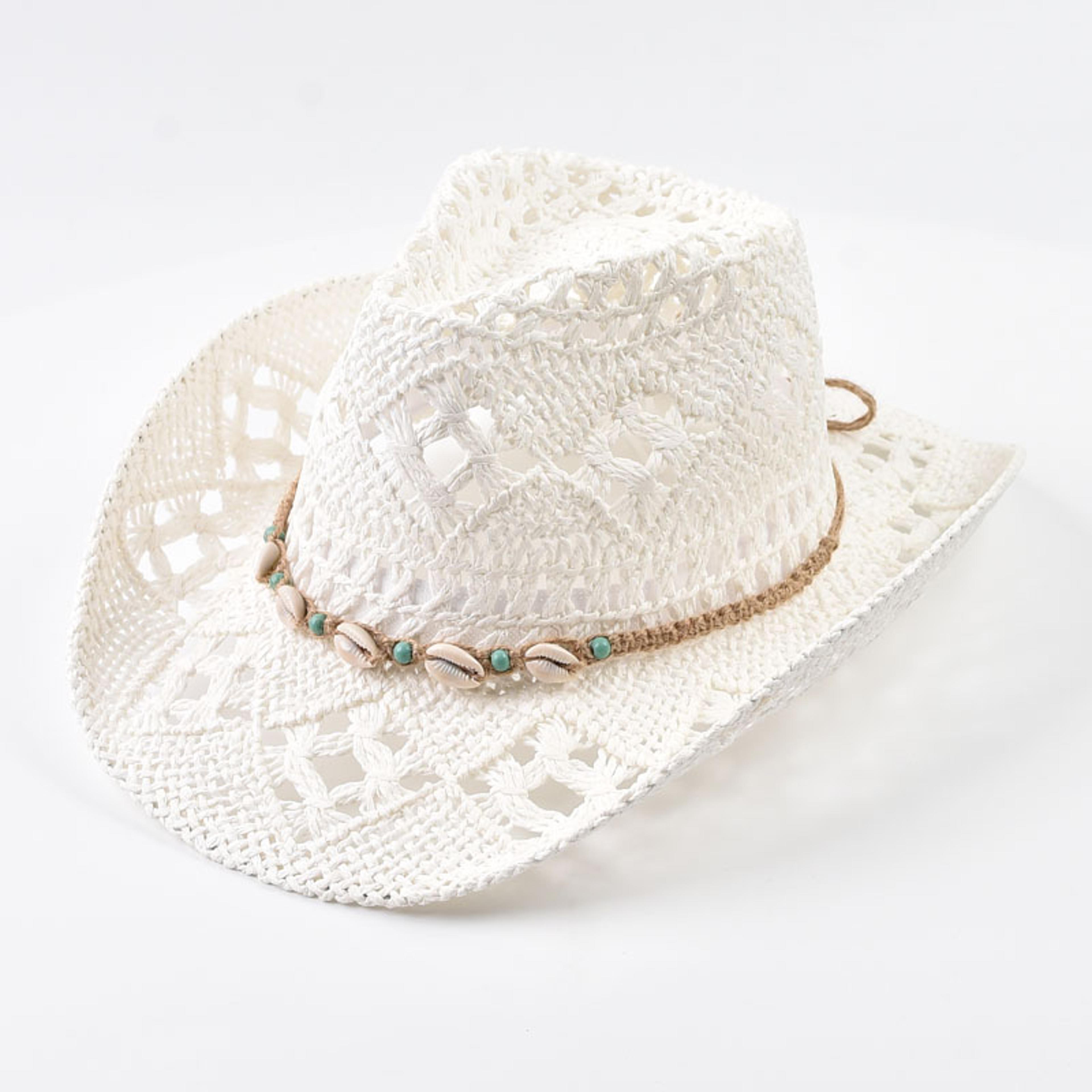 Boho Wide Brim Straw Sun Hat With Shells Summer Beach Panama 4