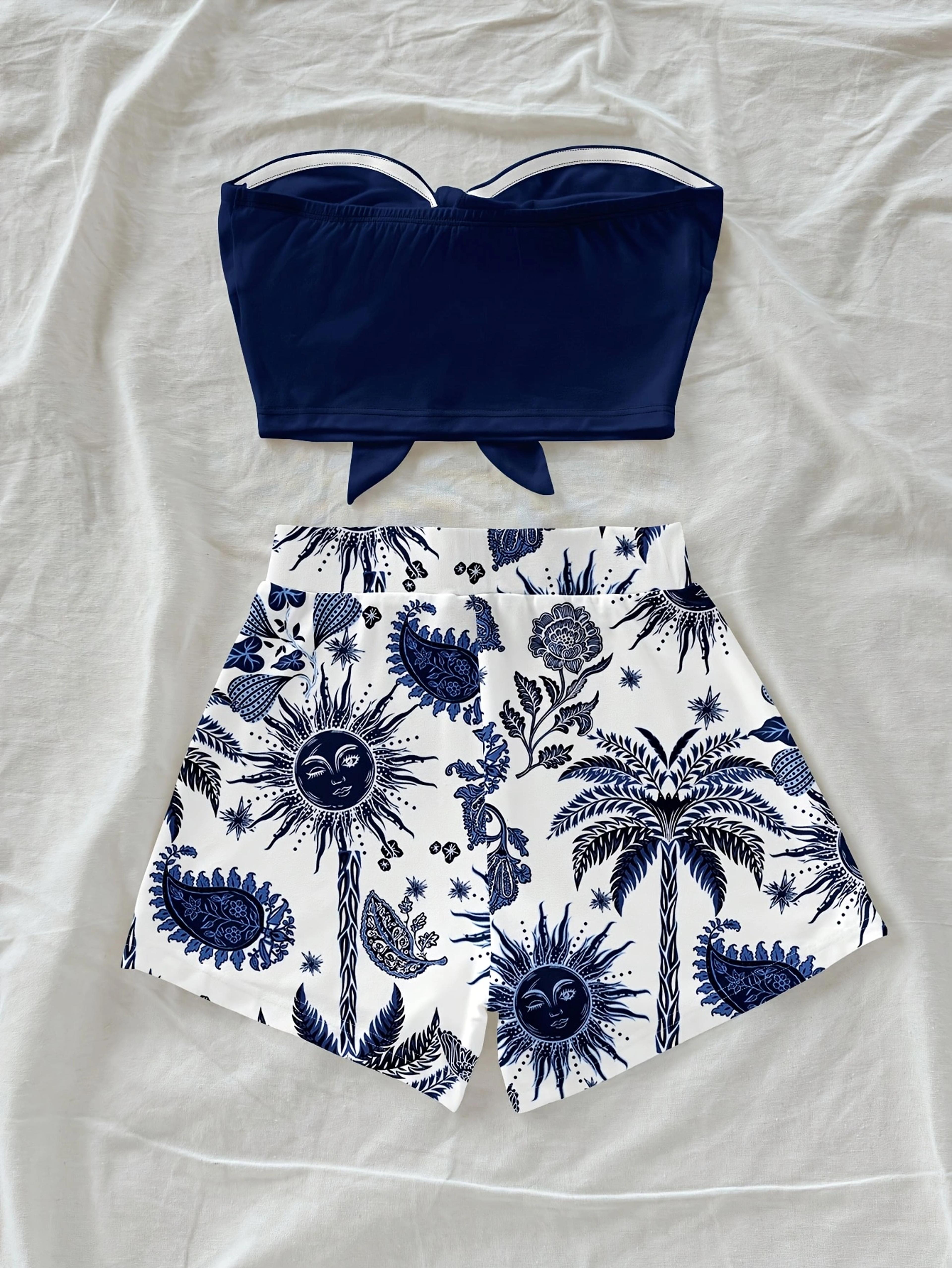 womens tropical print two piece set summer beach vacation outfit