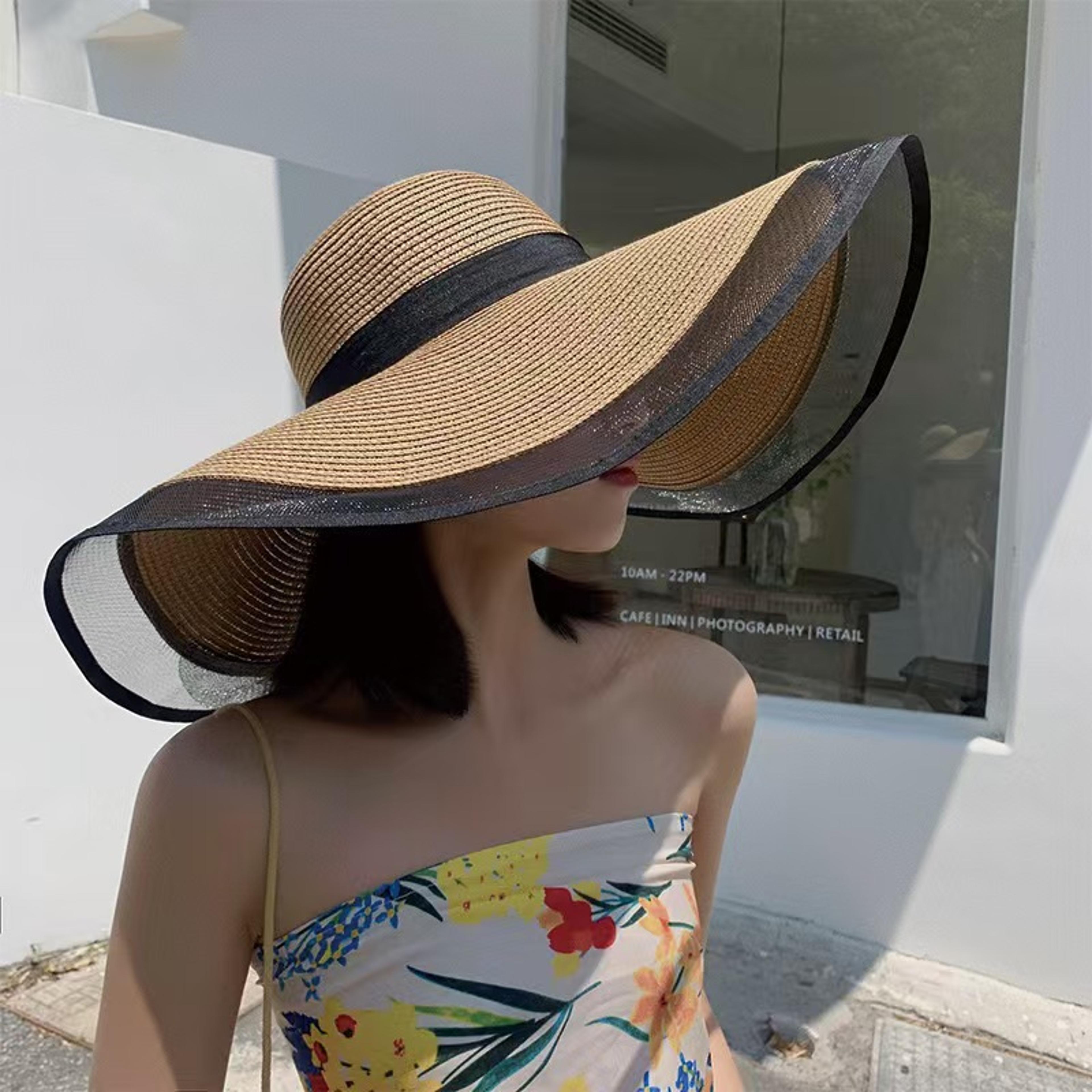 Womens Foldable Straw Sun Hat  Wide Brim Beach Bucket Cap With UV Protection 0
