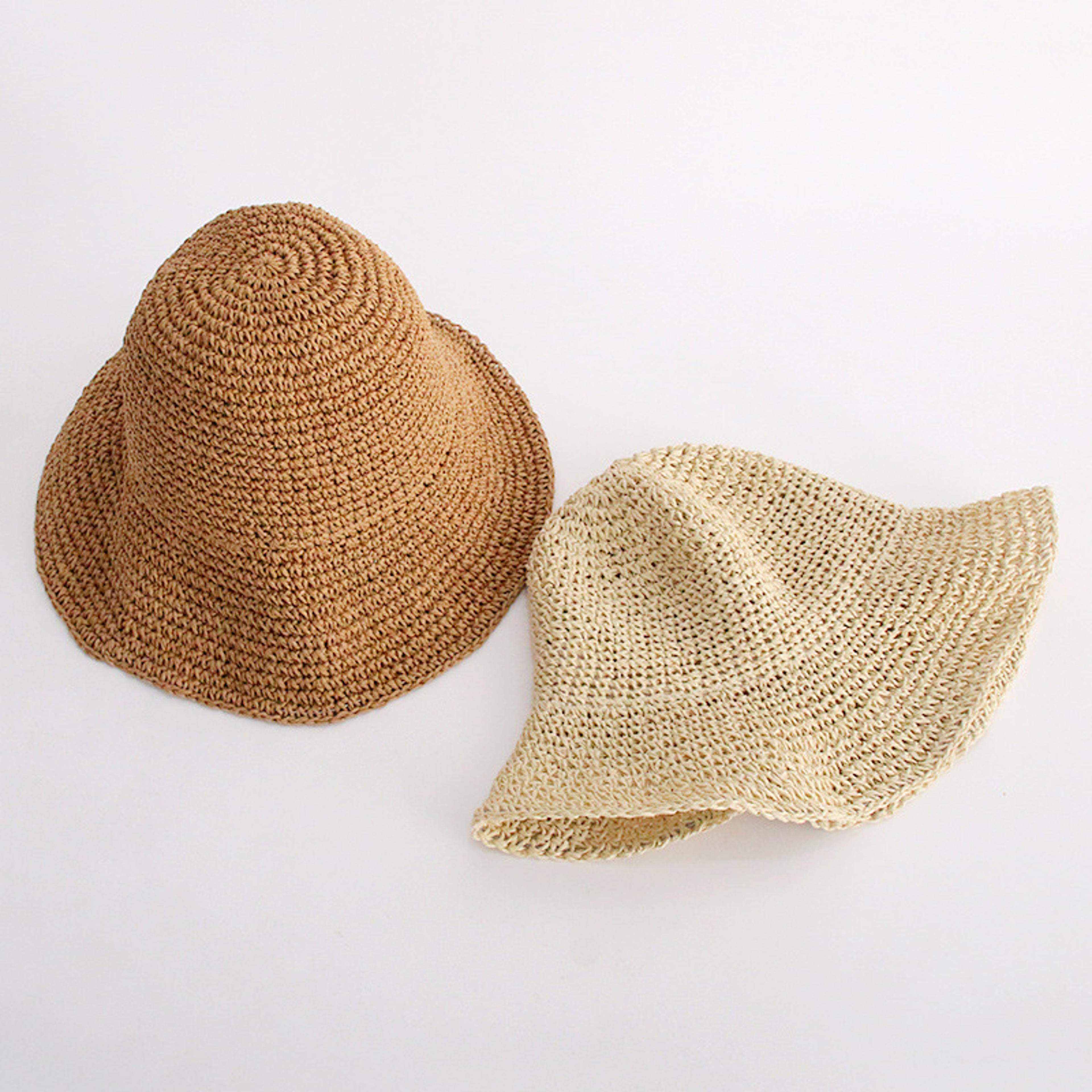 Handmade Crochet Straw Sun Hat Foldable Wide Brim Summer Bucket Hat For Women 1