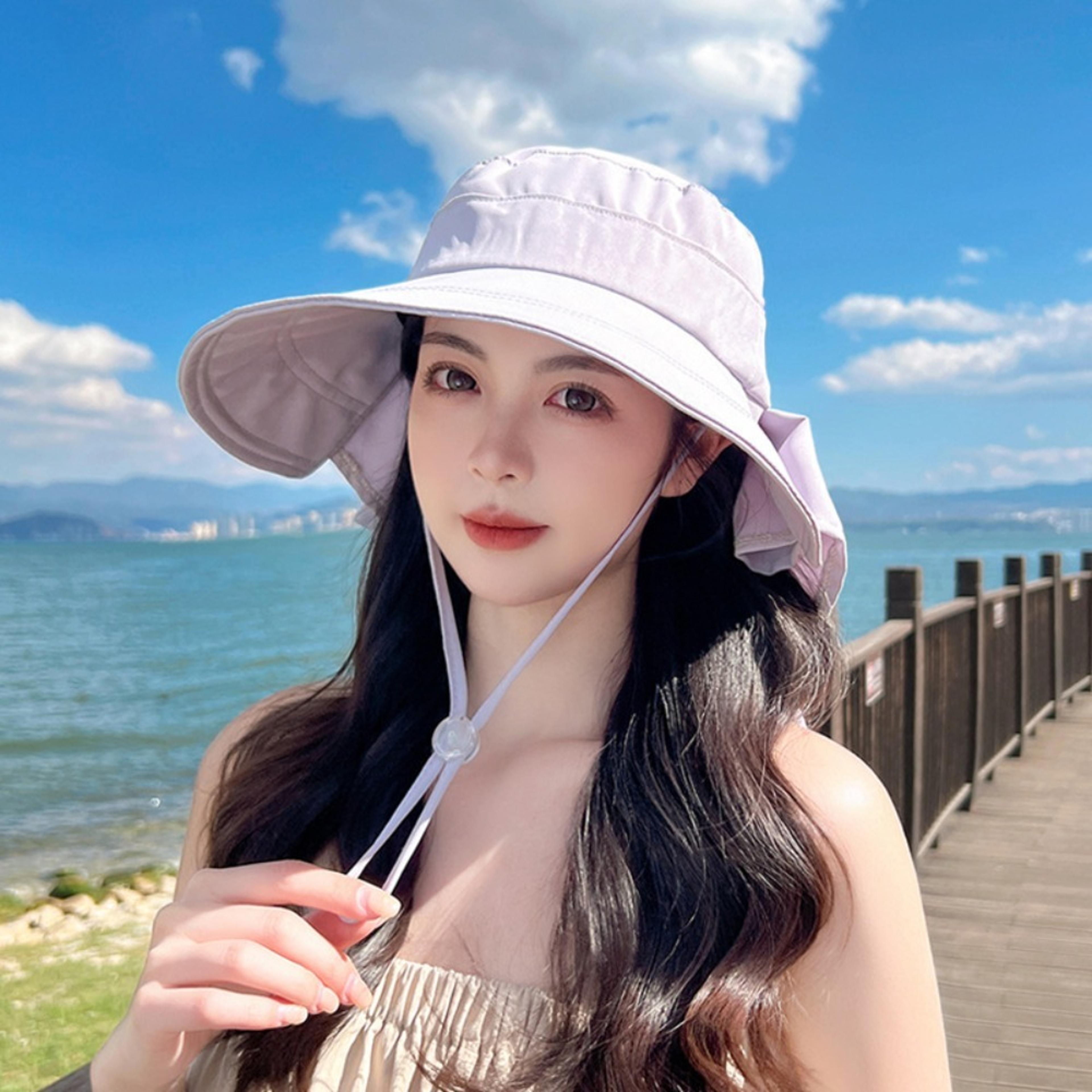Wide Brim Ponytail Sun Hat With Removable Neck Shawl 1