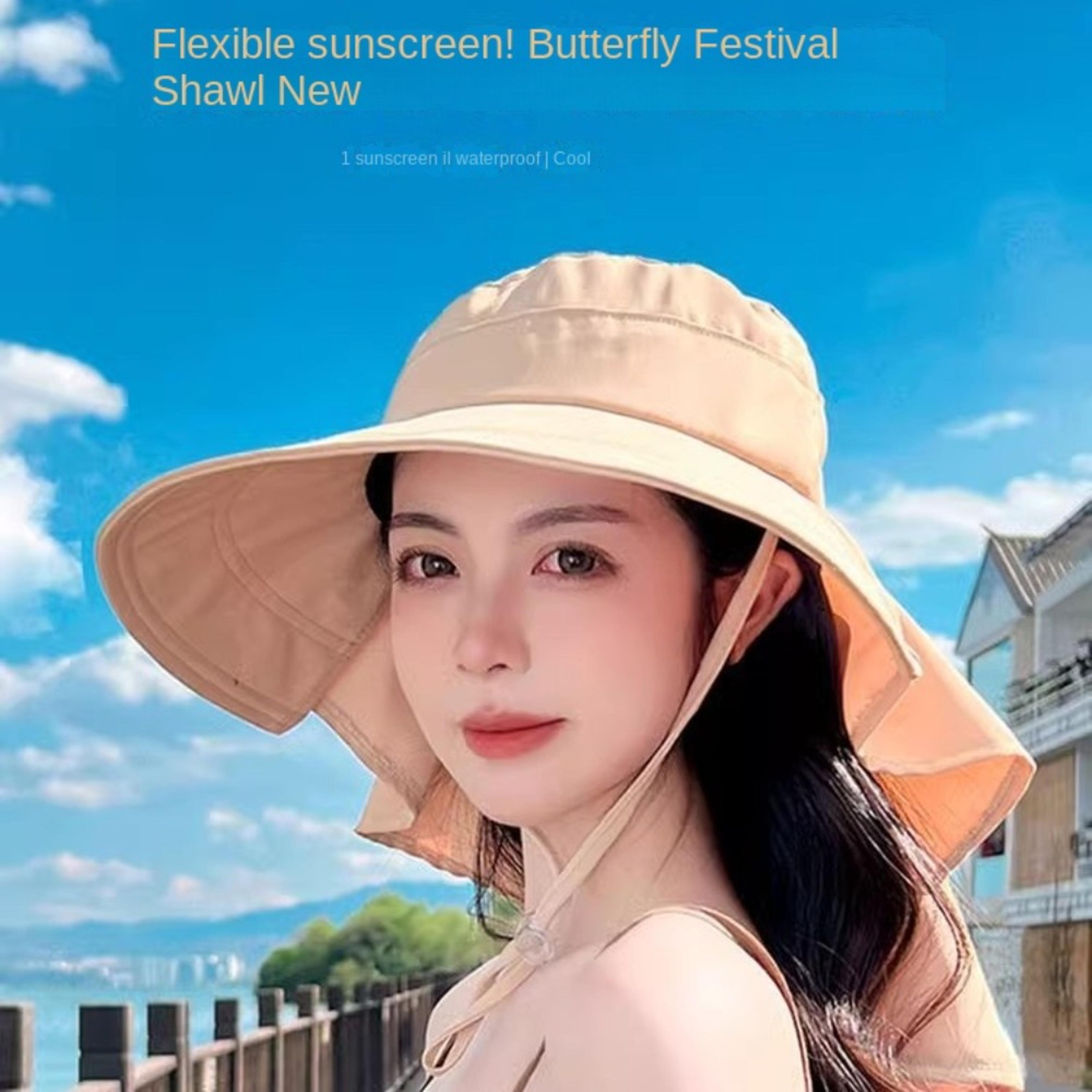 Wide Brim Ponytail Sun Hat With Removable Neck Shawl 2