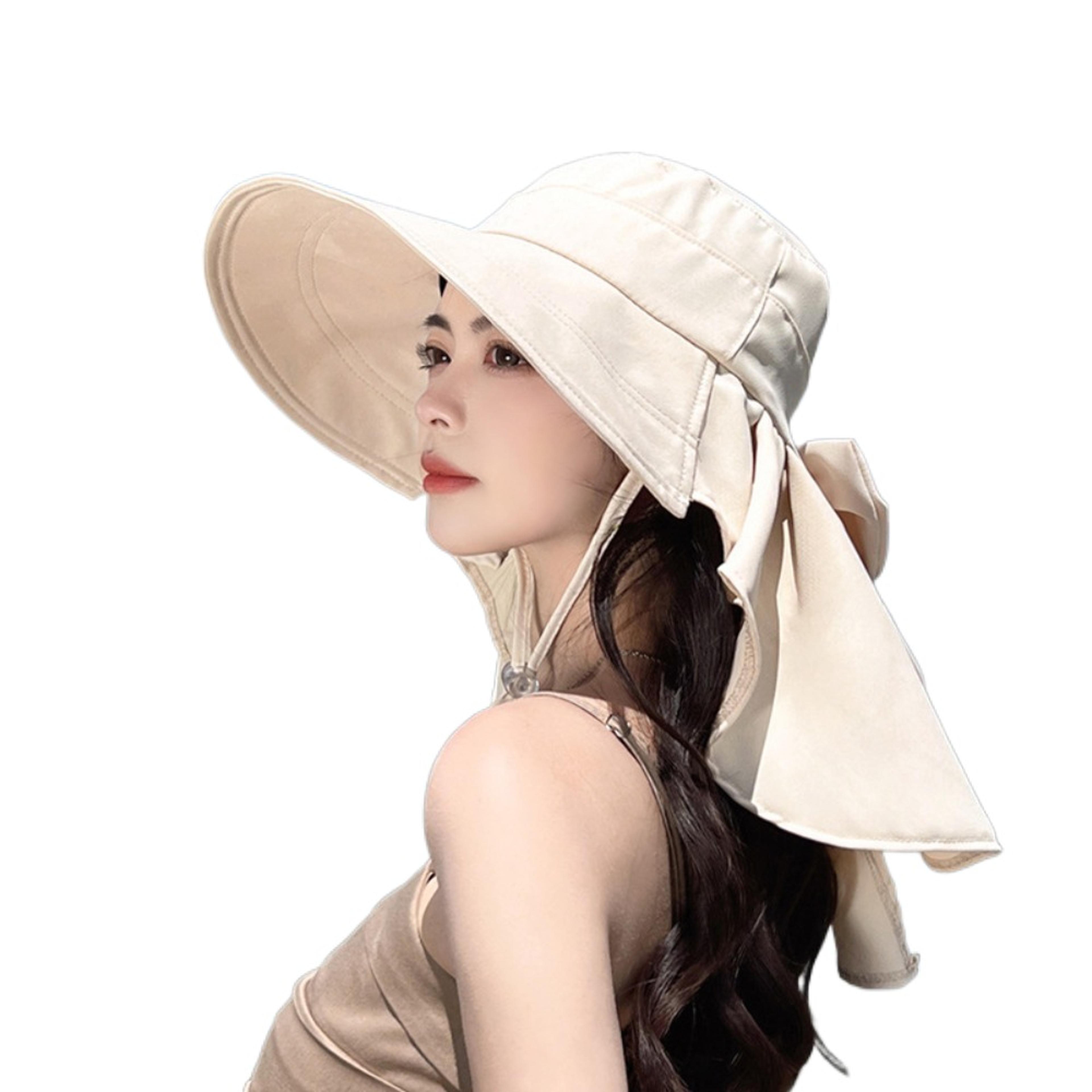 Wide Brim Ponytail Sun Hat With Removable Neck Shawl 5