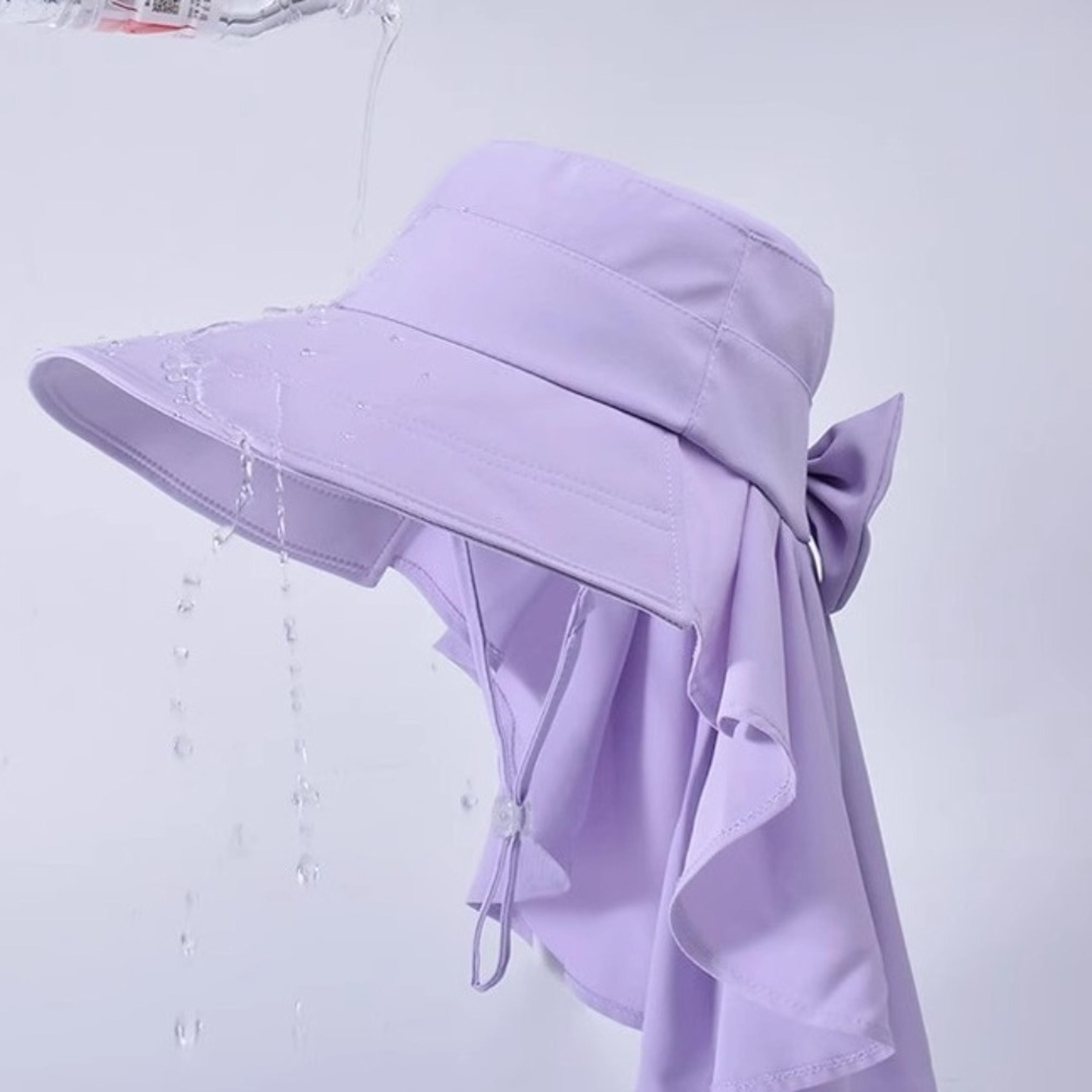 Wide Brim Ponytail Sun Hat With Removable Neck Shawl 3