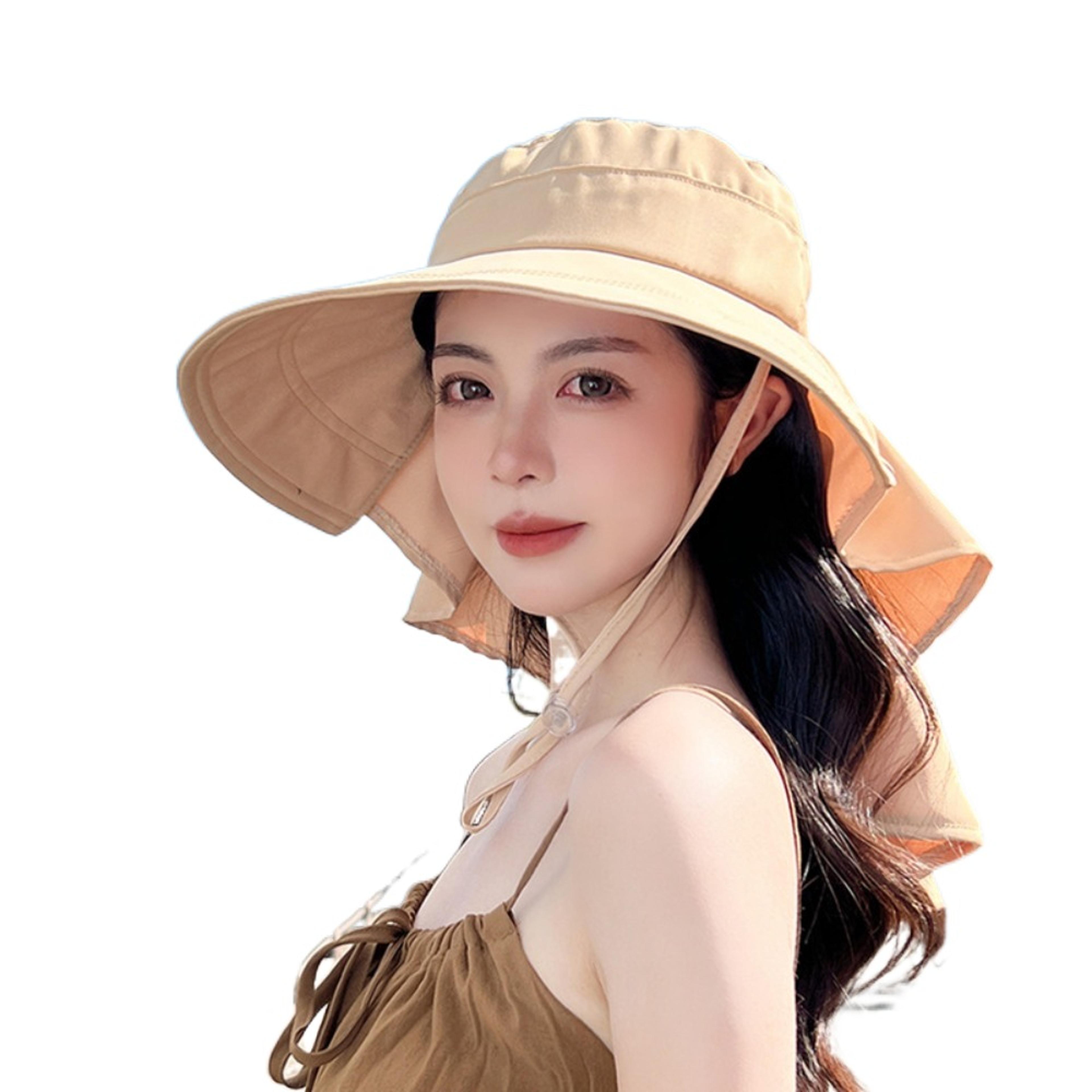 Wide Brim Ponytail Sun Hat With Removable Neck Shawl 6