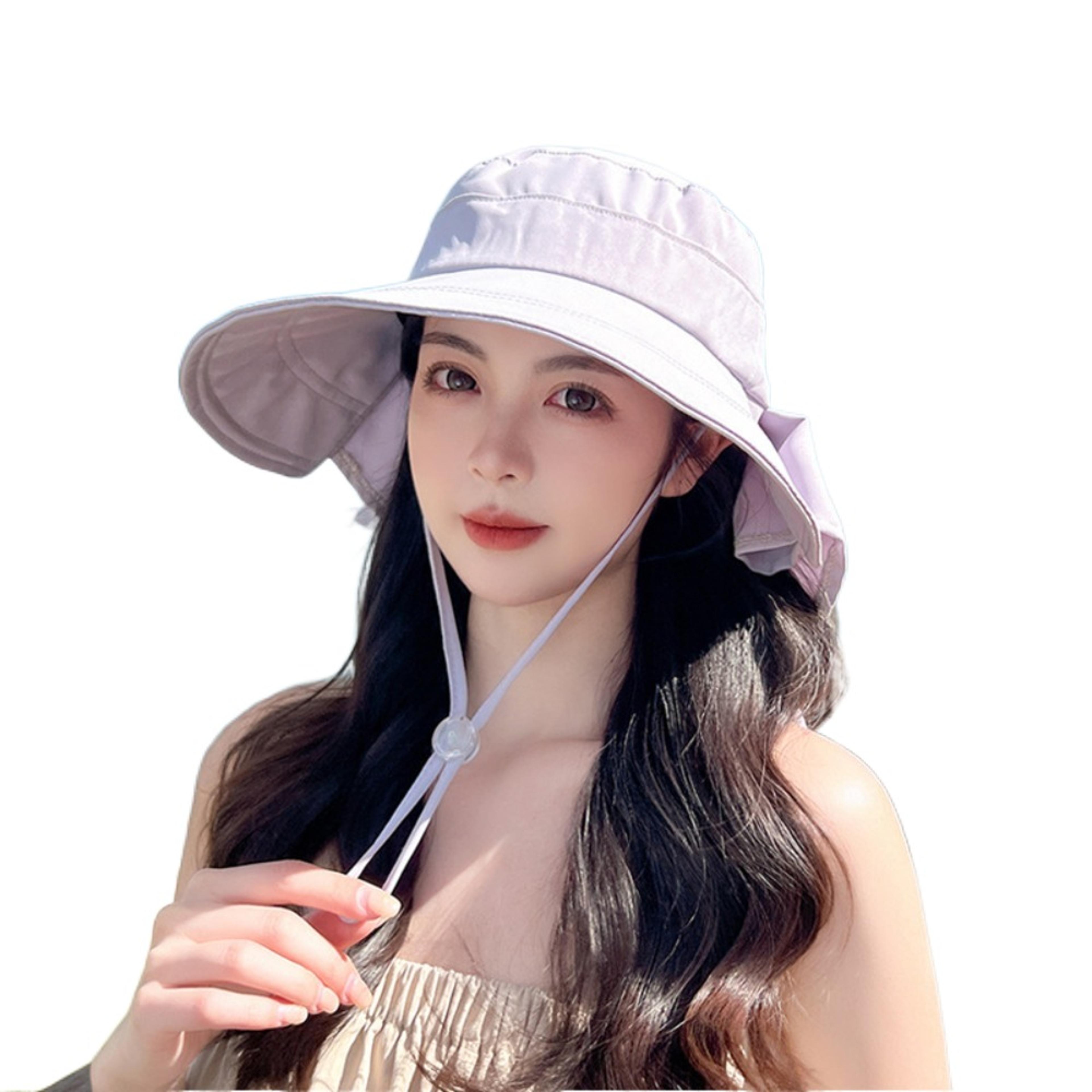 Wide Brim Ponytail Sun Hat With Removable Neck Shawl 7