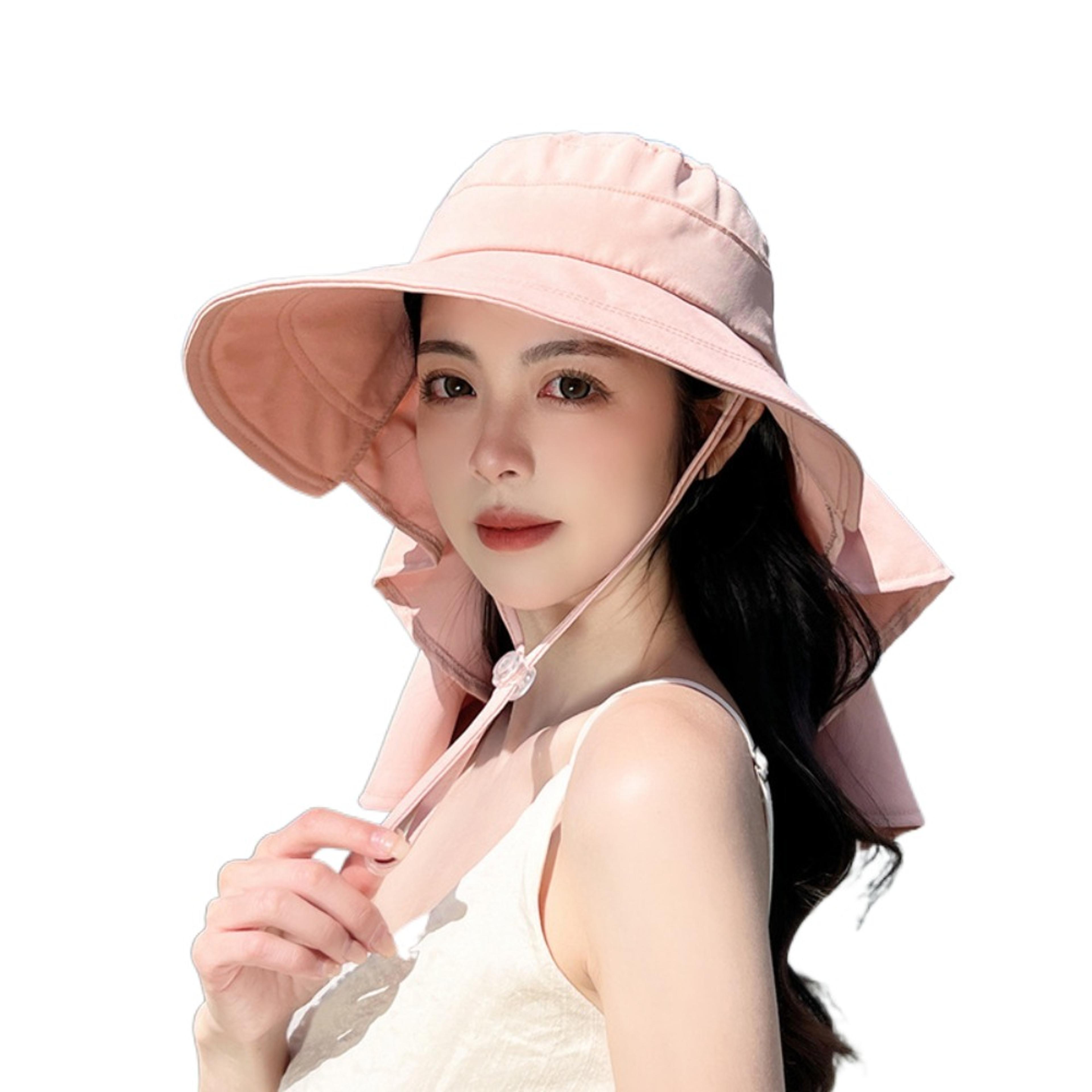 Wide Brim Ponytail Sun Hat With Removable Neck Shawl 10